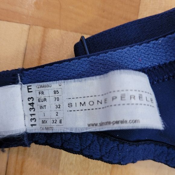 Other Simone Perele Andora Navy Blue Leaf Embroidered Bra - 32E Size ONE SIZE - 6 Thumbnail