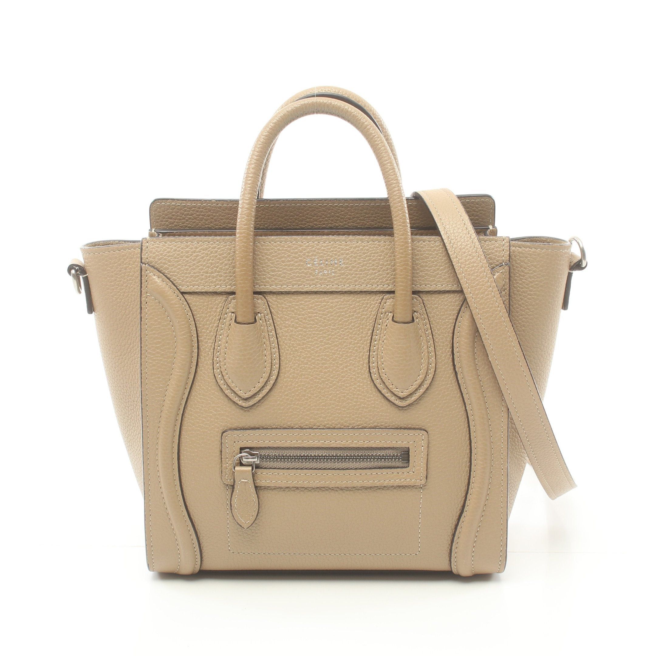 image of Celine Luggage Nano Shopper Handbag Leather Beige 2Way, Women's