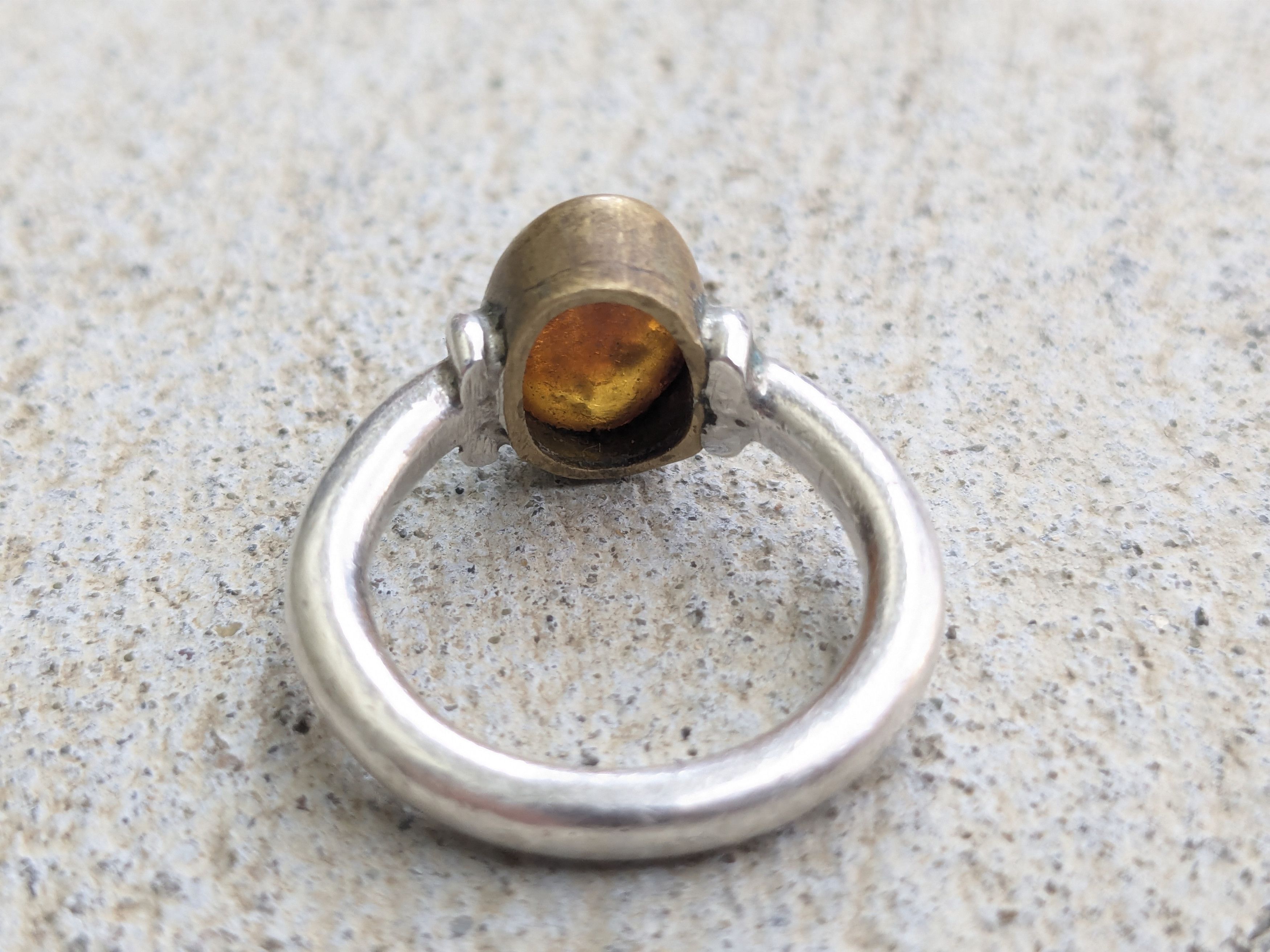 Jewelry × Sterling Silver Vintage Sterling Silver Ring Amber 7.5 Minimalist Oval Size ONE SIZE - 5 Thumbnail