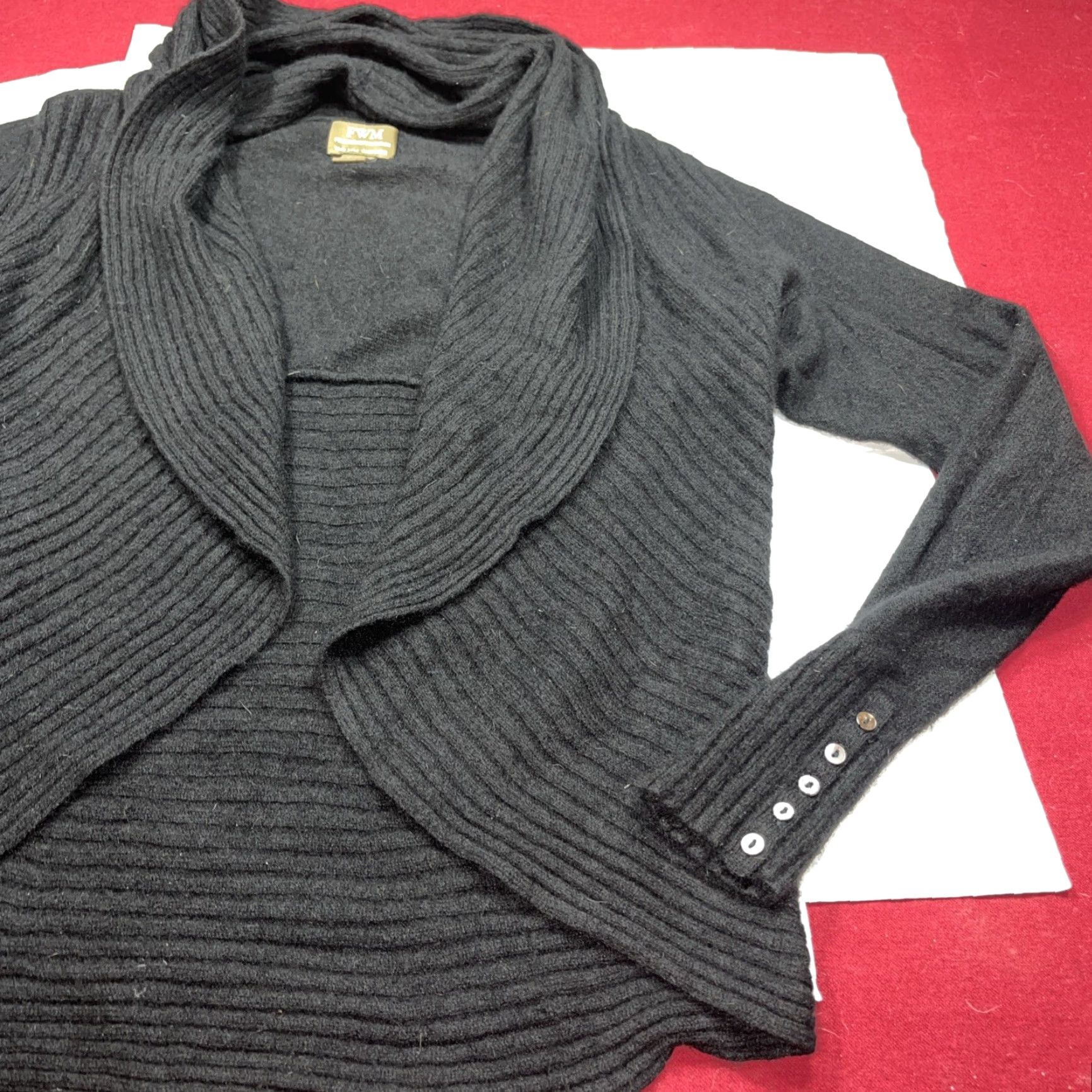 Vintage Fenn Wright Manson Cardigan Sweater Open Front Cowl Neck Black L Womens Cashmere Size L / US 10 / IT 46 - 4 Thumbnail