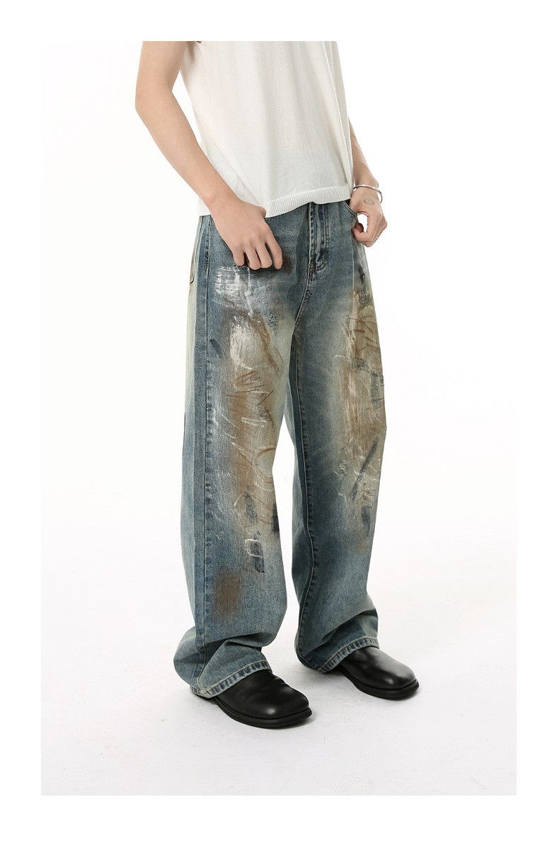 Vintage Street-style distressed graffiti print washed jeans Size US 32 / EU 48 - 3 Thumbnail