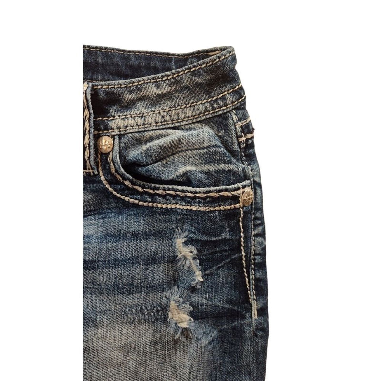 Miss Me Miss Me Straight Womens Jeans 29 Selvedge Bling Distressed Size 29" - 14 Thumbnail