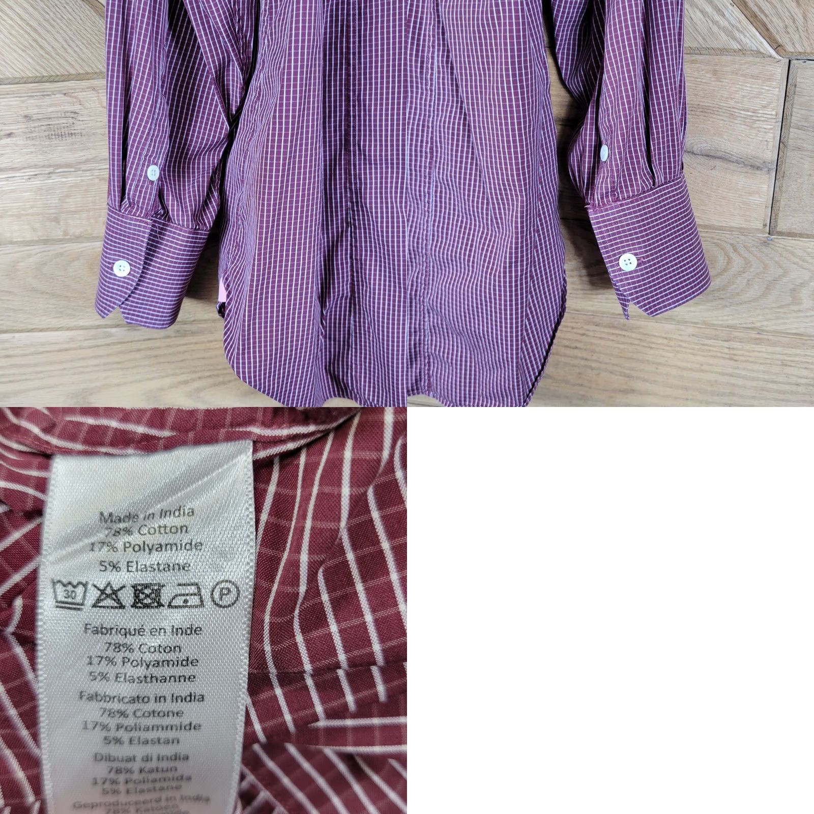 Pinko PINK Shirtmaker London Mens Athletic Fit Dress Shirt 17 Regular Sleeve Burgundy Check Long Sleeve Size 46R - 8 Thumbnail