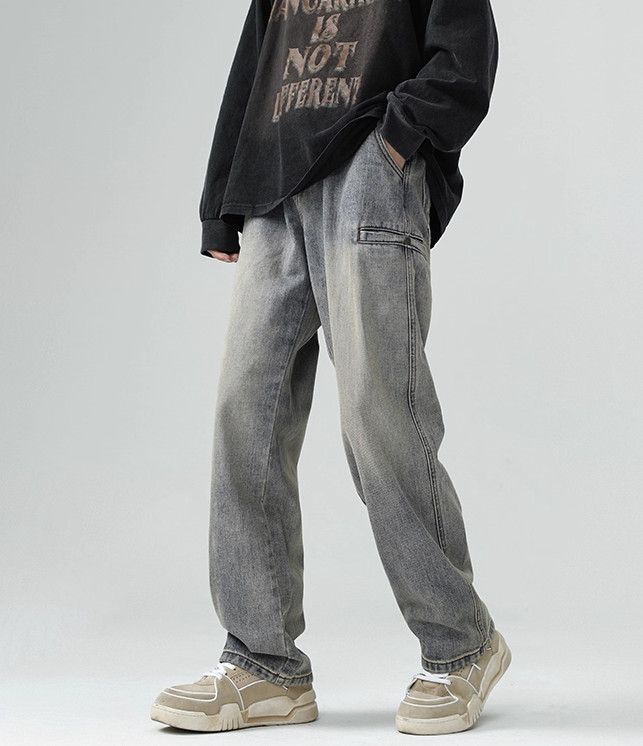 Japanese Brand Men's washed distressed loose straight leg high street jeans Size US 32 / EU 48 - 1 Thumbnail