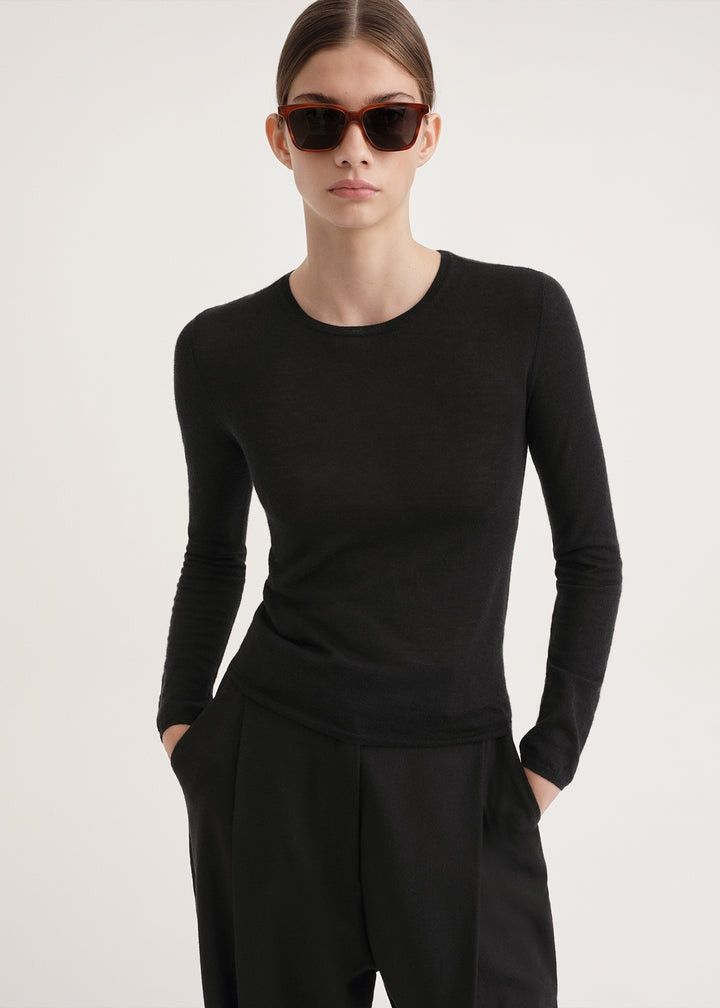 Toteme o1mle0525 Thin Cashmere T-Shirt in Black Size XXS / US 00 / IT 34 - 4 Thumbnail