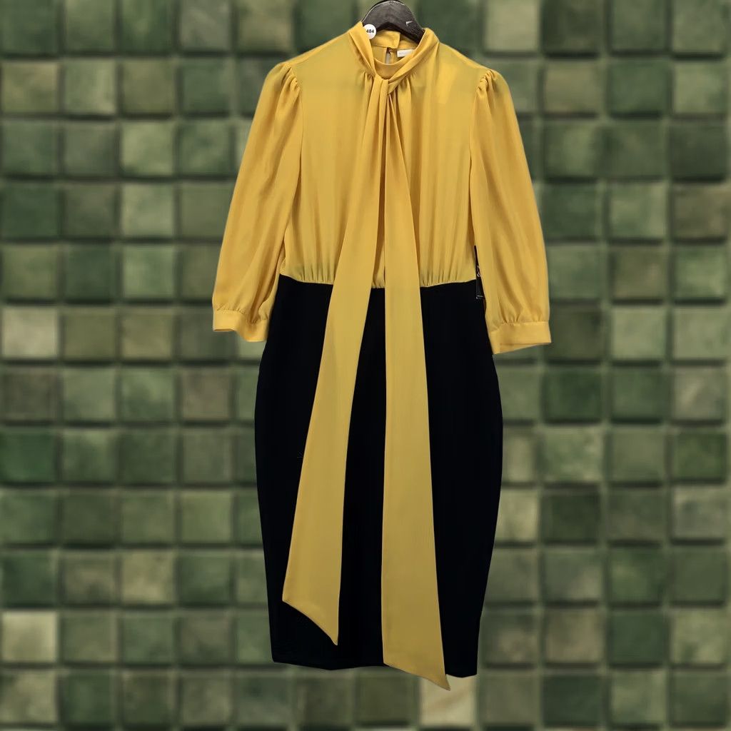 Vintage VINTAGE New York & Company Stretch Yellow Black Chiffon Sheath Dress Womens 10-NWT-10484 Size L / US 10 / IT 46 - 1 Thumbnail