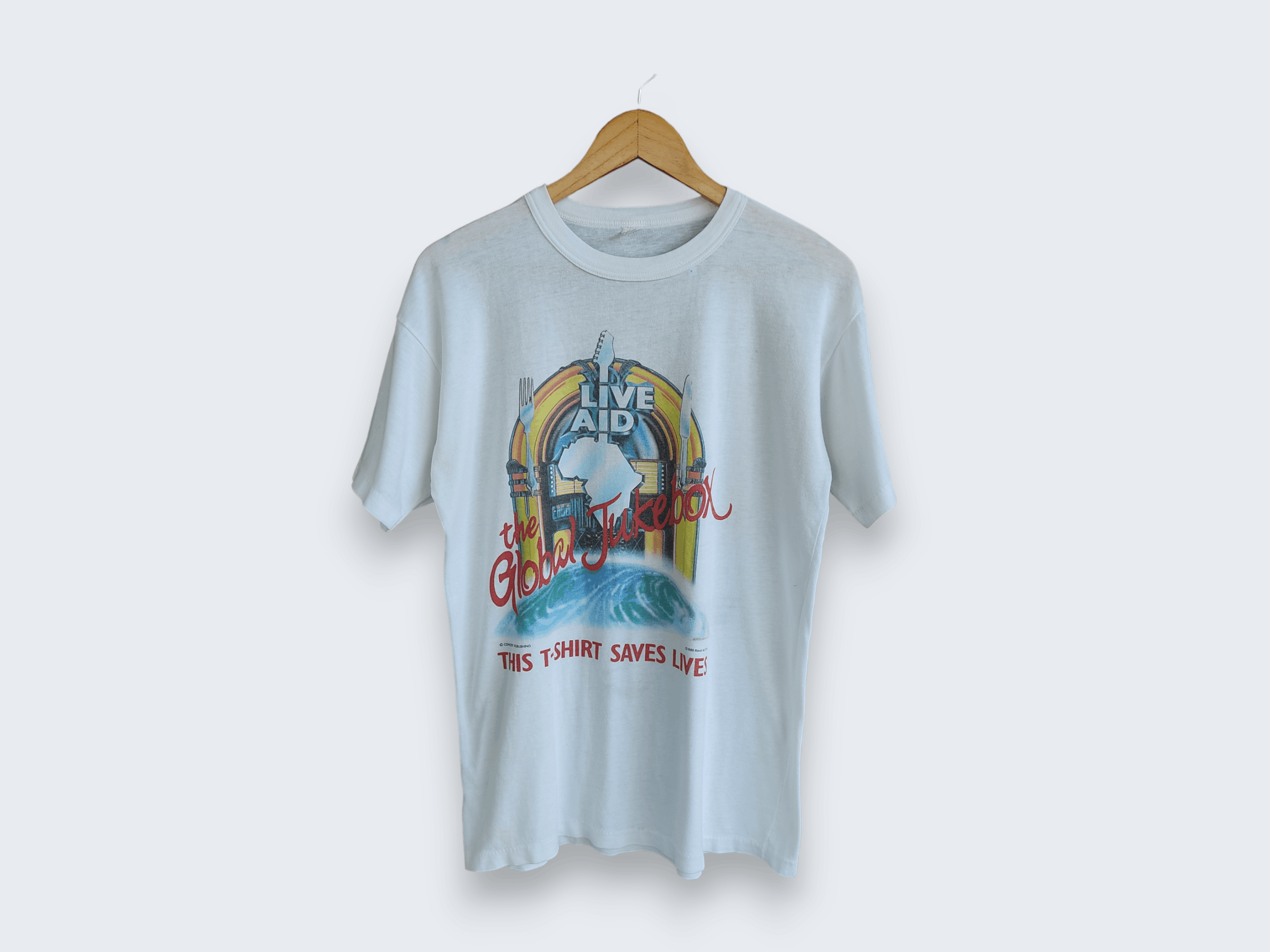 image of Band Tees x Tour Tee Vintage 80's Live Aid Juke Box T Shirt, Men's (Size Medium)