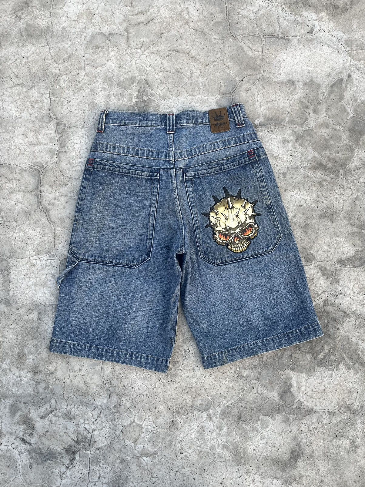 Image of Y2K Jnco Skull Short in Blue, Men's (Size 30)