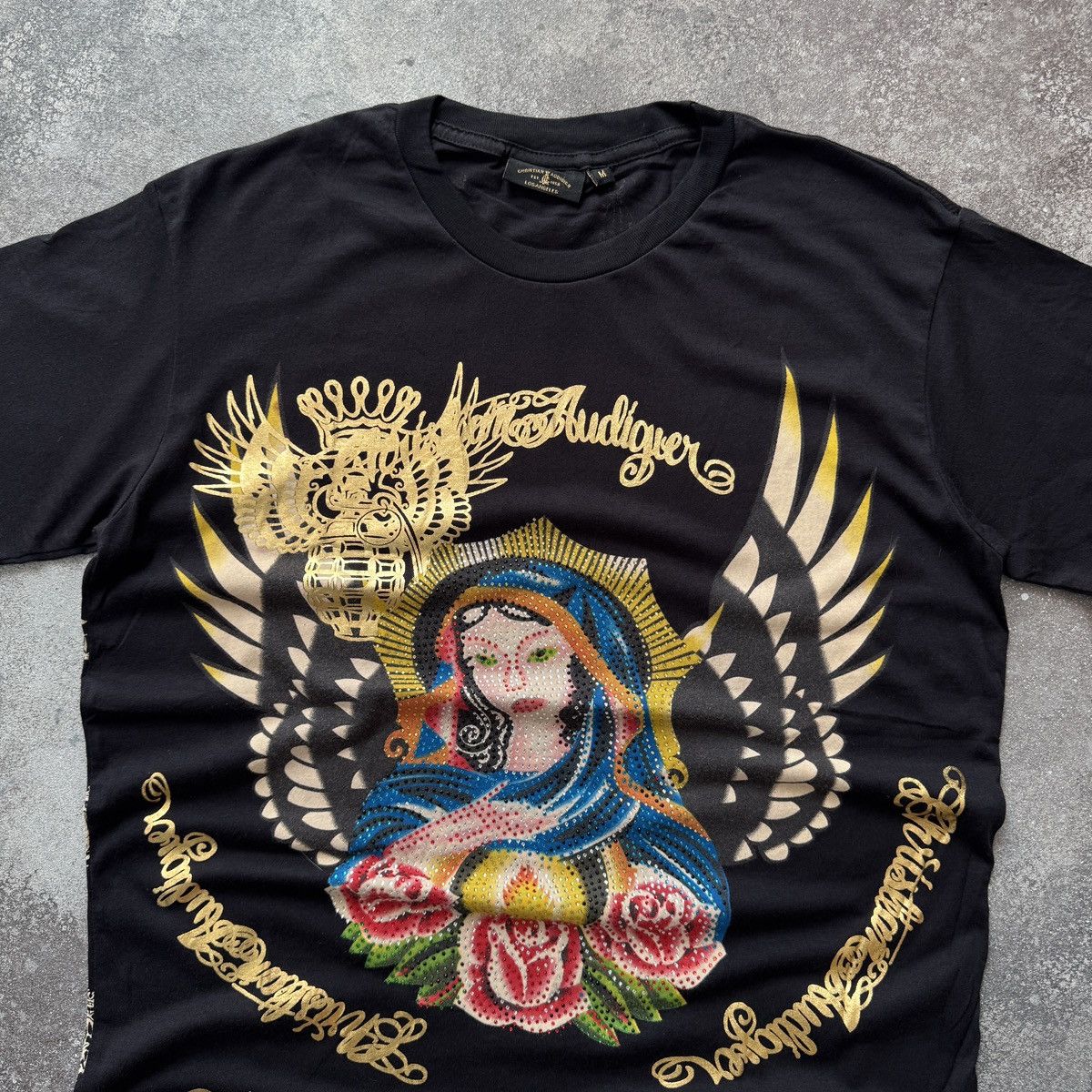 Ed Hardy Christian Audigier Virgin Maria Rhinestones Y2K T-Shirt Size US M / EU 48-50 / 2 - 4 Thumbnail