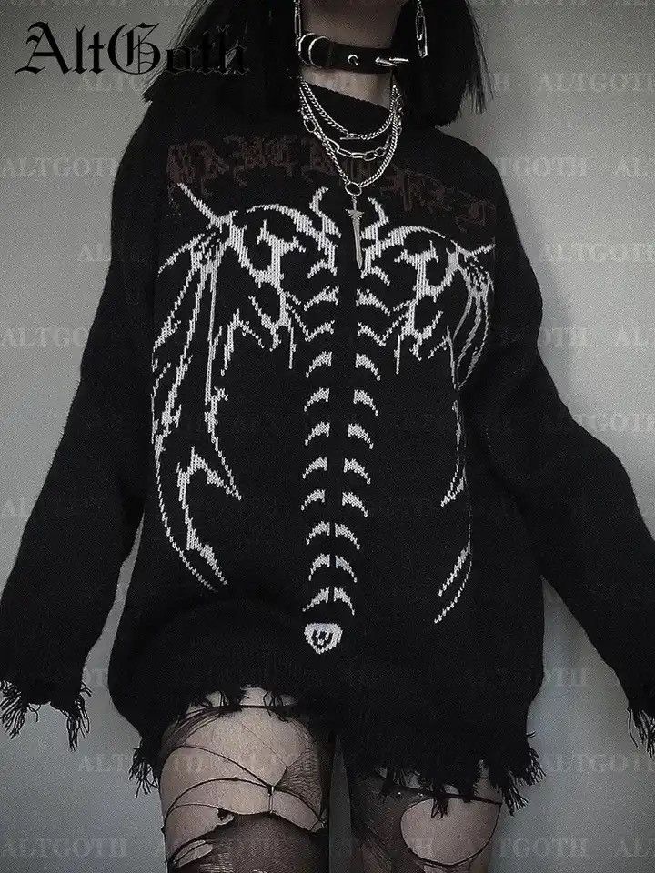 Japanese Brand × Vintage Distressed Gothic Skeleton Print Knitwear Size US L / EU 52-54 / 3 - 4 Thumbnail