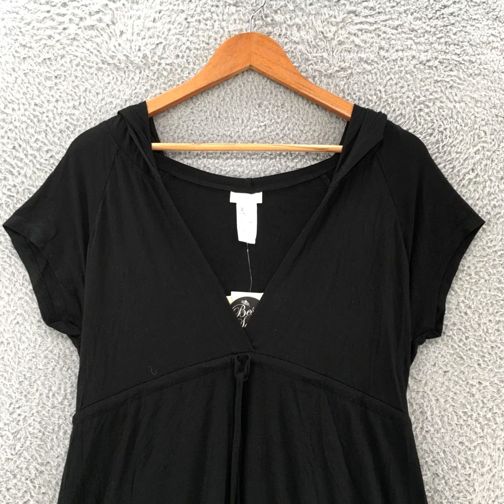Vintage Dotti Empire Hoodie Dress Womens M Black V Solid C Neck Cap Sleeve Hooded Casual Size M / US 6-8 / IT 42-44 - 2 Thumbnail