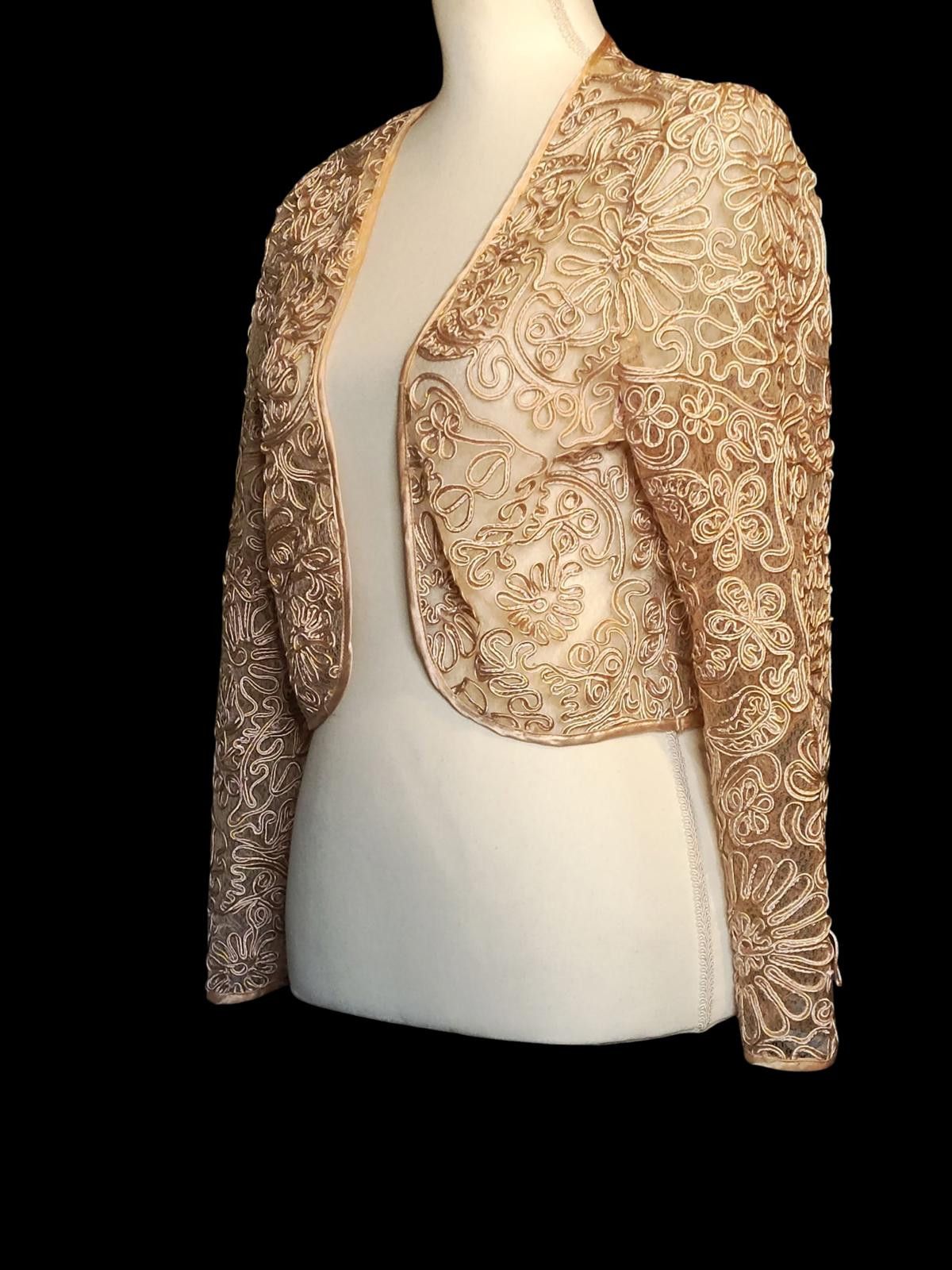 Other EY Signature Women's Beige Embroidered Sheer Blazer Size L / US 10 / IT 46 - 5 Thumbnail
