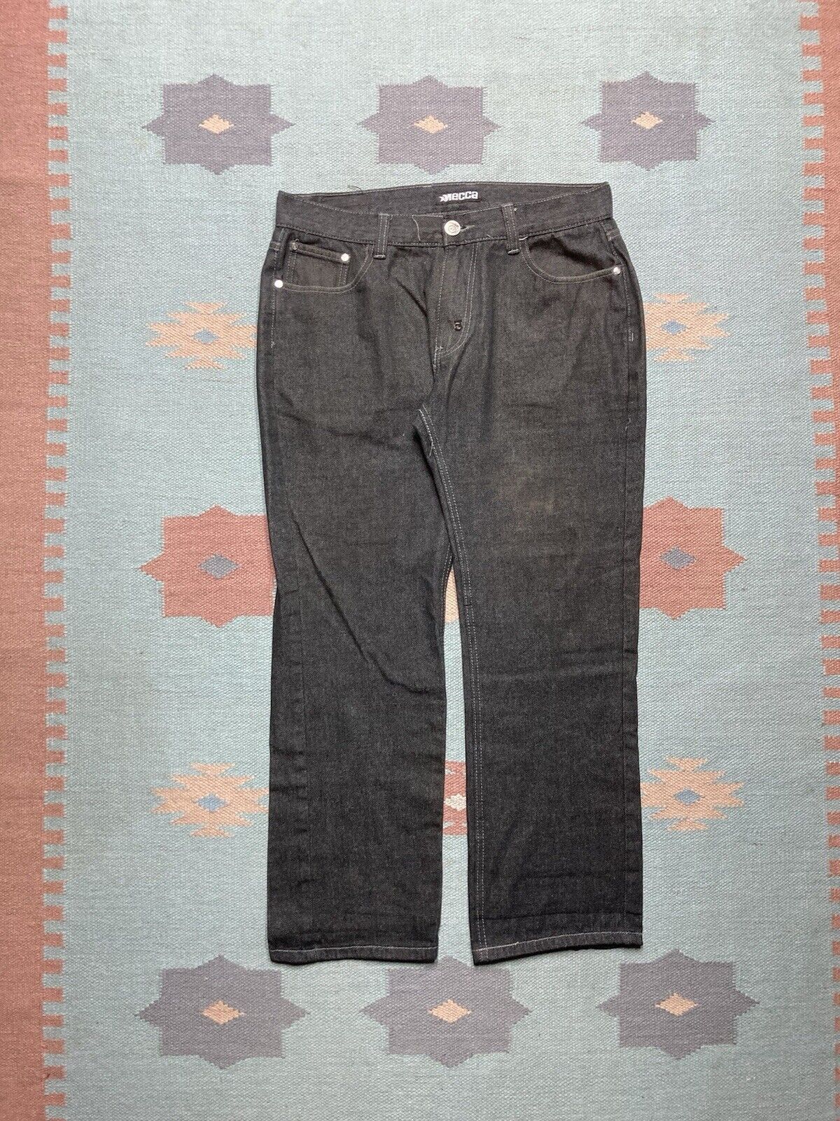 Mecca × Vintage VTG y2k baggy jeans Mecca embroidered black skater 34x28 Size US 34 / EU 50 - 4 Thumbnail