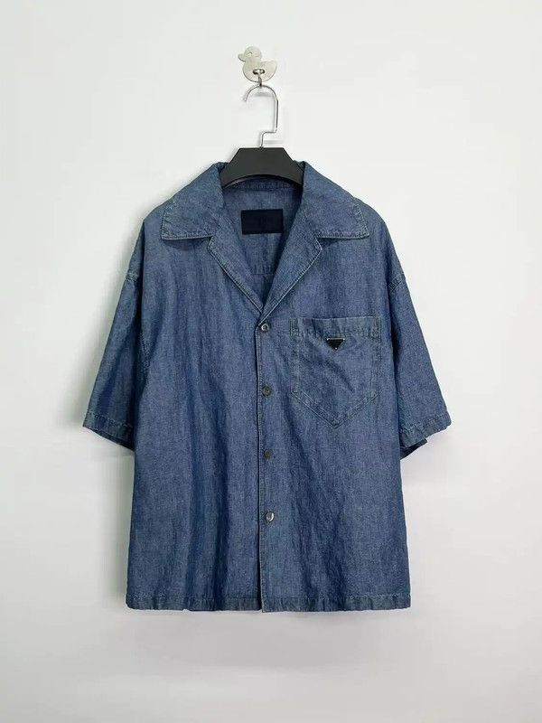 Prada Prada Light Blue Short Sleeve Denim Shirt Size US M / EU 48-50 / 2 - 1 Thumbnail