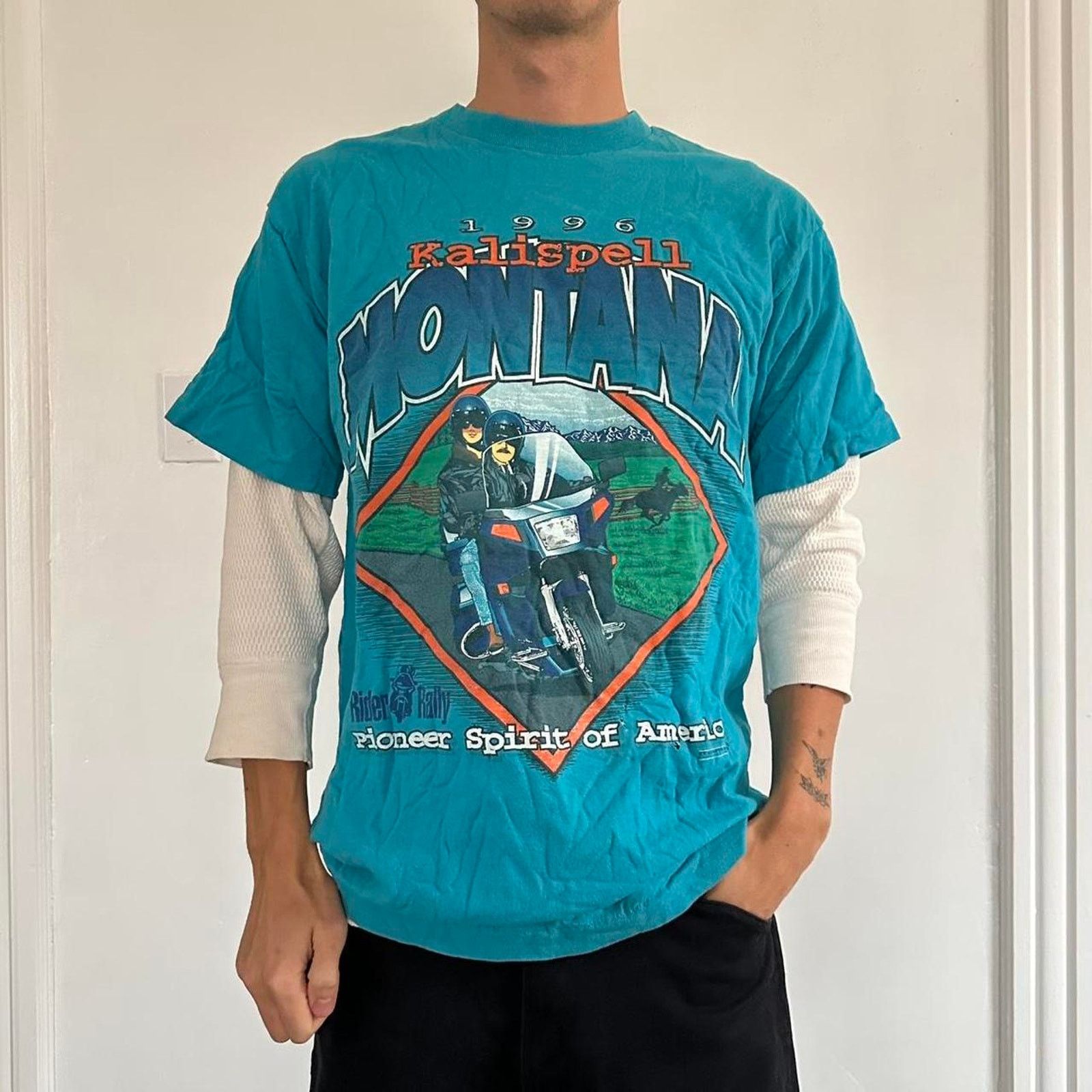 Vintage Vintage 90s Kalispell Montana Motorcycle Graphic Tee Shirt Size US L / EU 52-54 / 3 - 3 Thumbnail