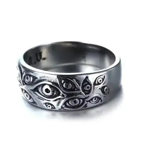 Jewelry x Vintage Punk Carved Eyes Ring in Silver, Men's