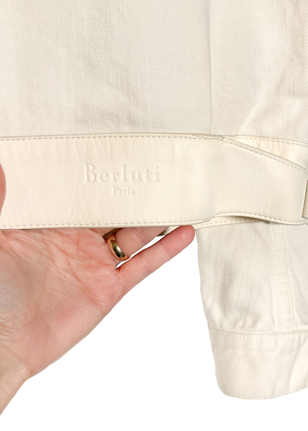 Berluti Berluti SS18 Ivory Leather Trim Denim Jacket Size US M / EU 48-50 / 2 - 7 Thumbnail