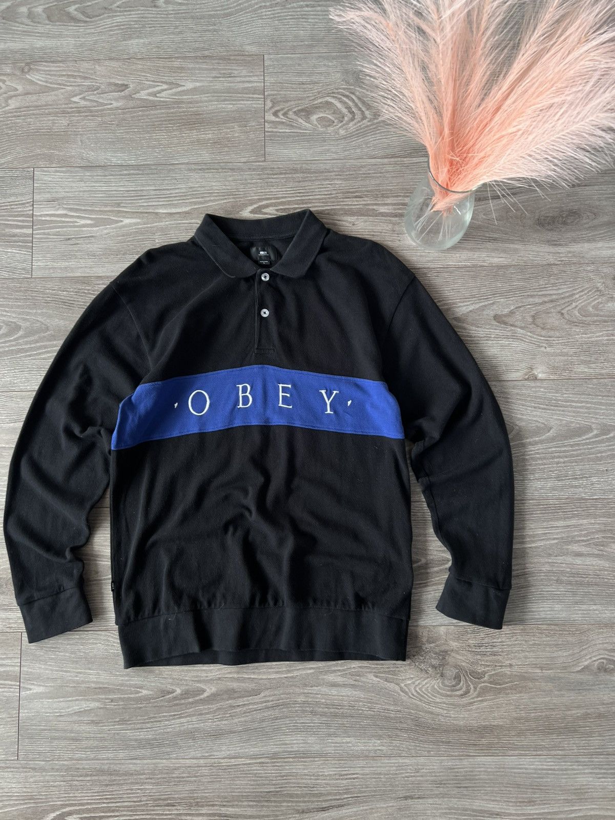 Japanese Brand × Obey ‼️Obey Worldwide Authentic Big Logo Polo Neck Long Sleeve Tee Size US S / EU 44-46 / 1 - 1 Thumbnail