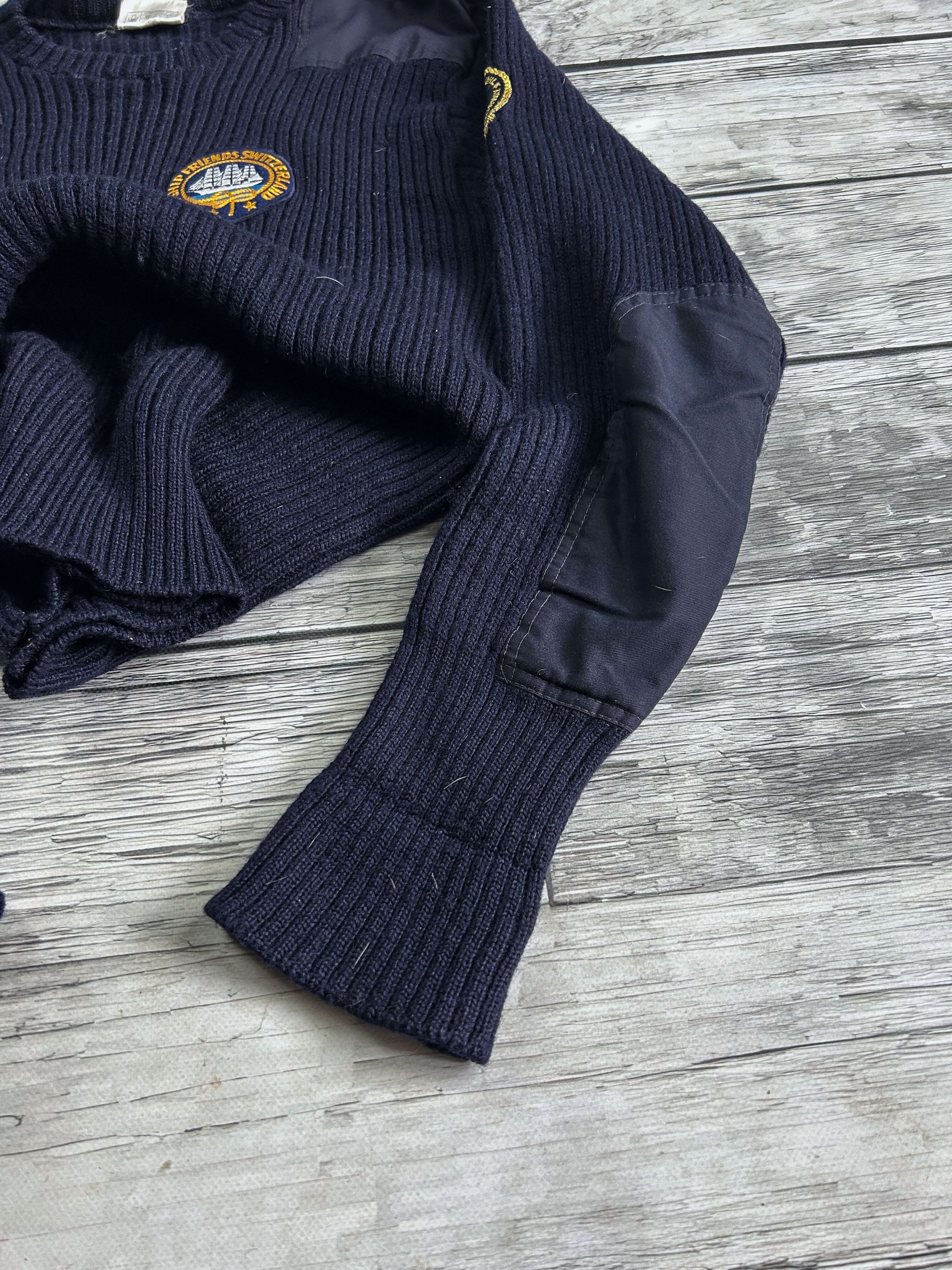 Japanese Brand Navy Military Wool Sweater Elbow Patch Vintage Naval Style Size US L / EU 52-54 / 3 - 4 Thumbnail