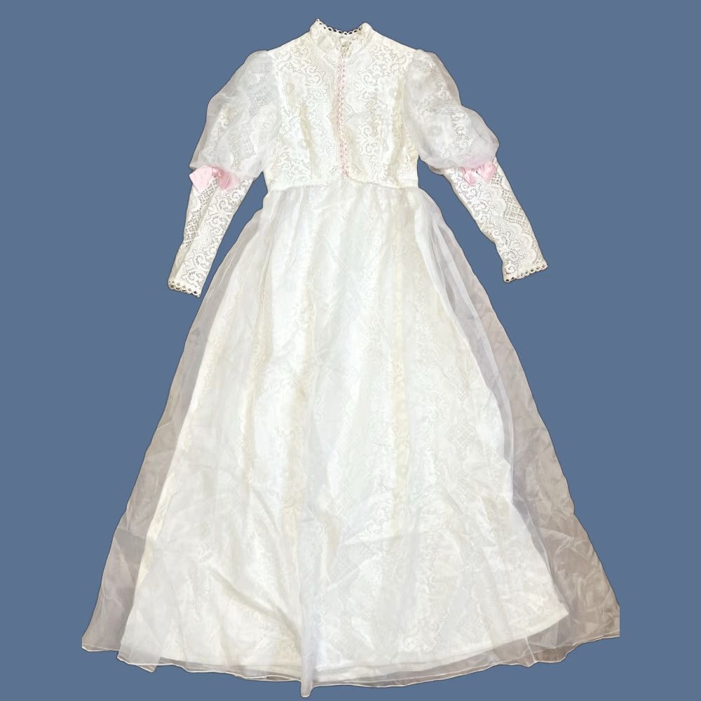 Vintage VINTAGE 1960s Lorrie Deb Dress Ivory Empire Bow Small / Medium Chiffon Edwardian Style Womens Size S / US 4 / IT 40 - 1 Thumbnail