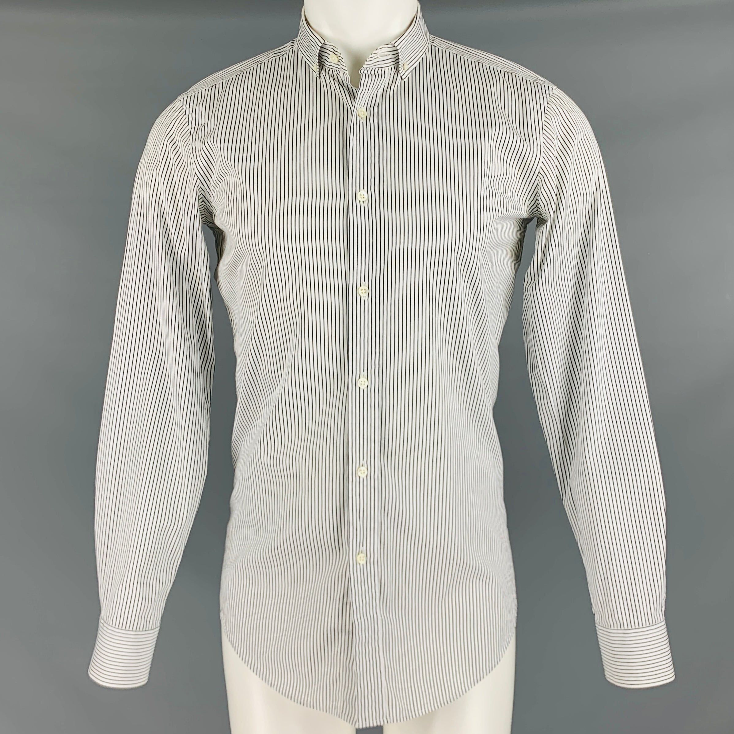 image of Ralph Lauren Black White Stripe Cotton Button Down Long Sleeve Shirt, Men's (Size Small)
