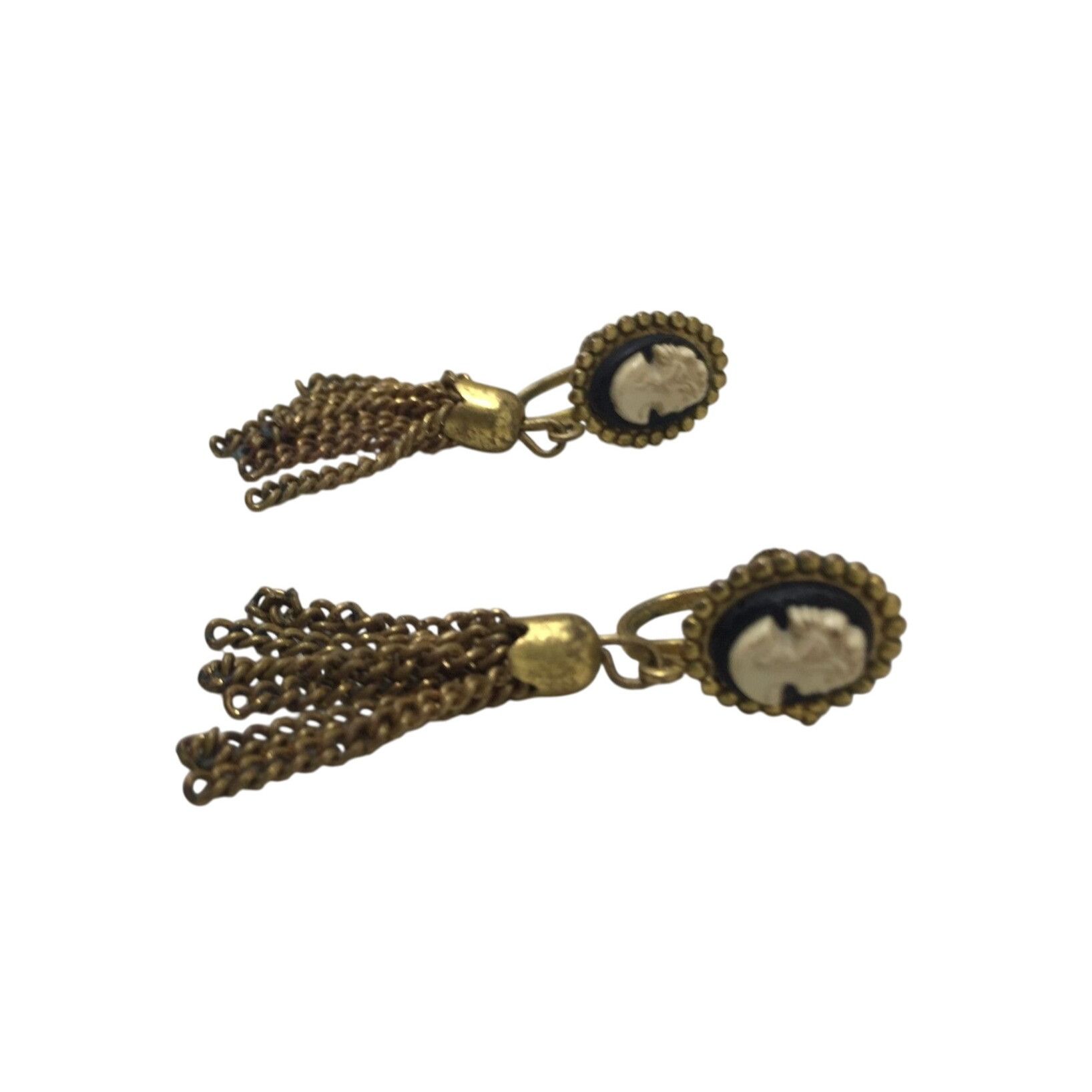 Other Vintage Women's Gold Tone Tassel Chain Cameo Screw Back Earr Size ONE SIZE - 2 Thumbnail