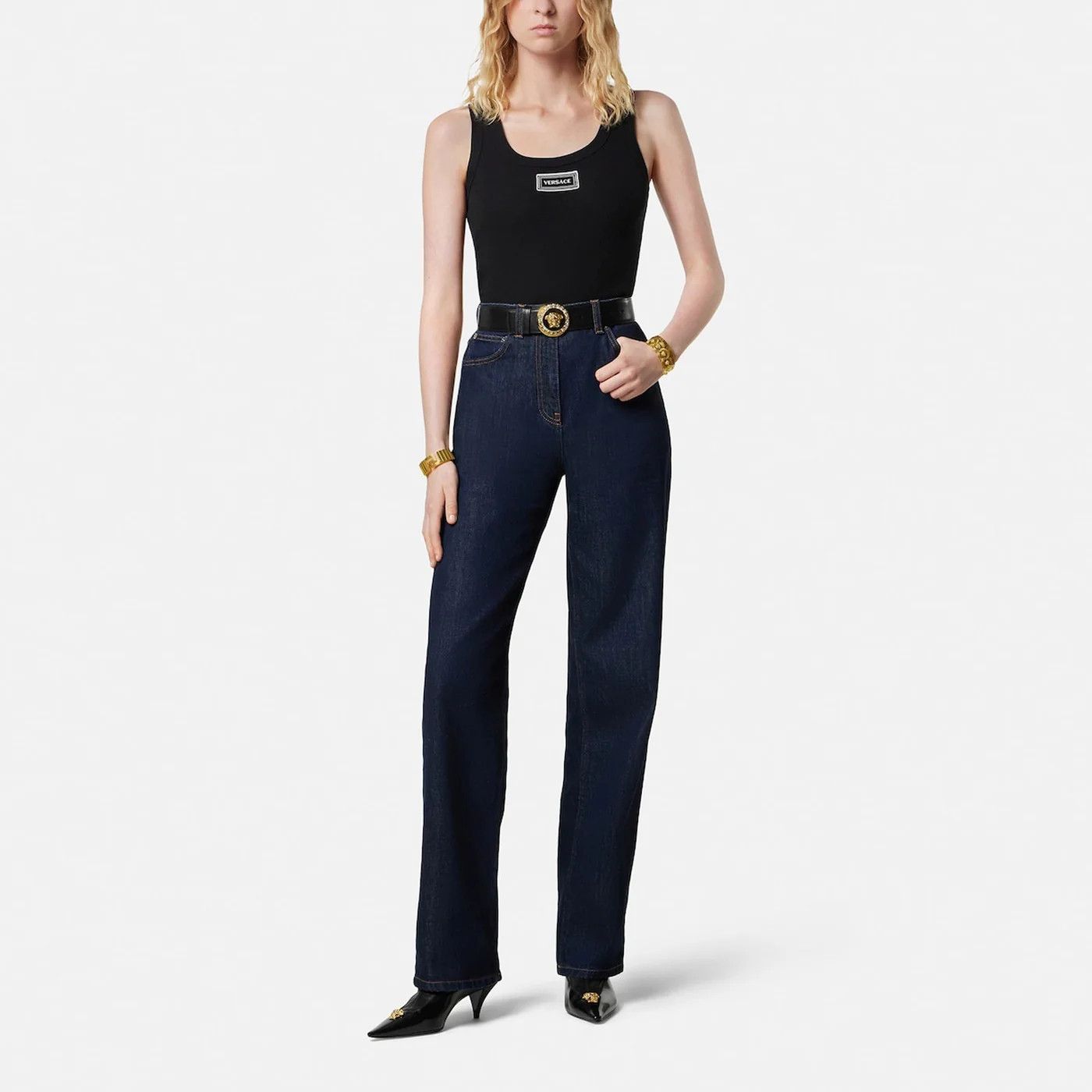 Versace o1d2blof0426 Cotton Tank Top in Black Size XS / US 0-2 / IT 36-38 - 2 Thumbnail