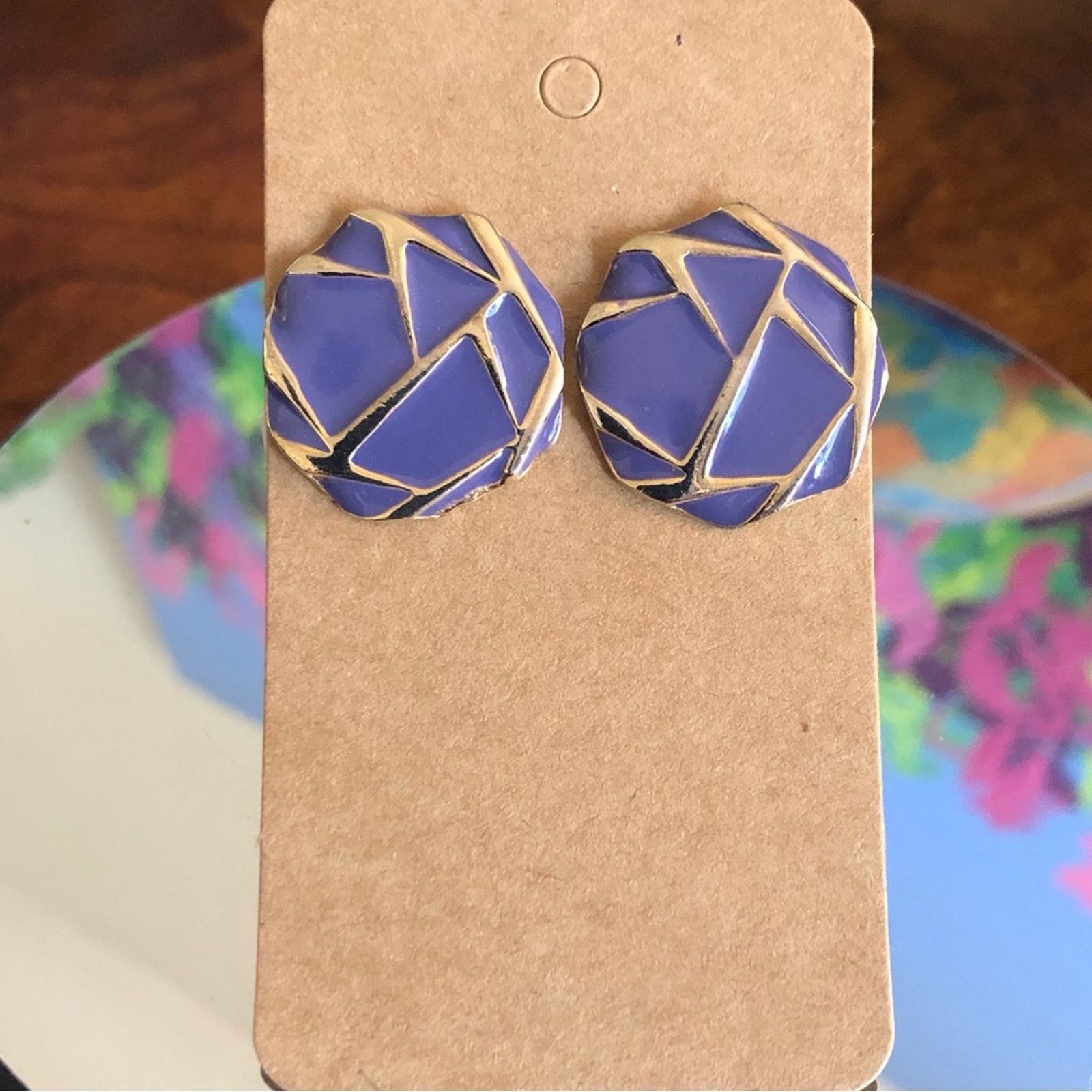 Vintage Vintage purple enamel geometric shape pierced earrings Size ONE SIZE - 1 Thumbnail