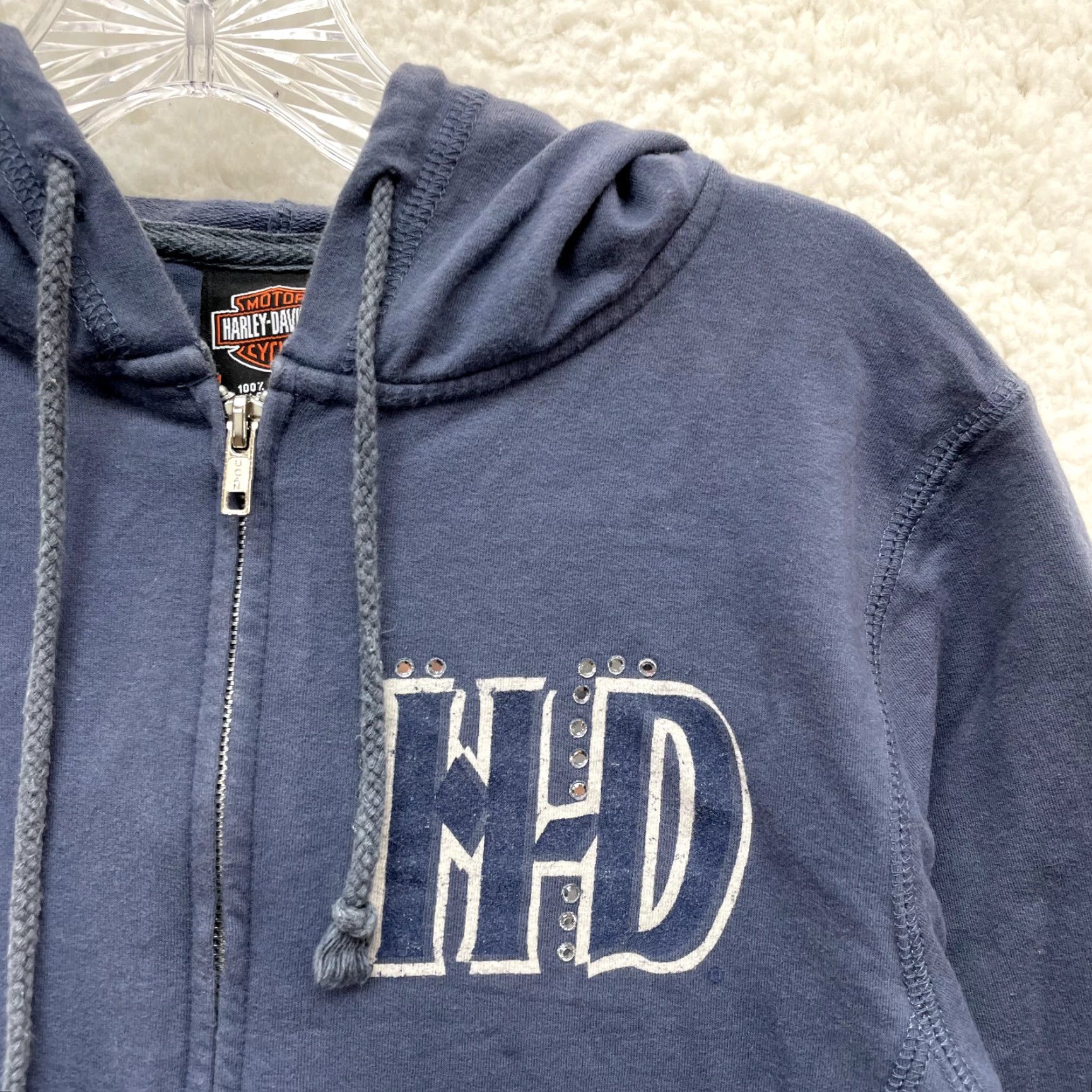 Harley Davidson VINTAGE Harley-Davidson Hoodie Women M Blue Full Zip Grunge Moto Cyber Fairy Rhinestone نمایش Size M / US 6-8 / IT 42-44 - 3 Thumbnail