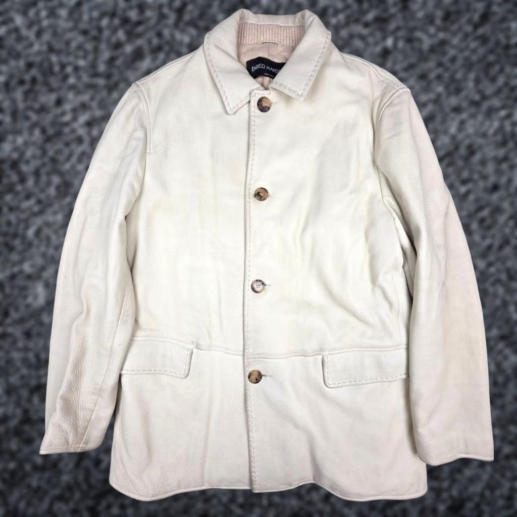 Mandelli Enrico Mandelli Leather Jacket Men's L Ivory DEERSKIN Camel Hair Lined Overcoat Size US L / EU 52-54 / 3 - 1 Thumbnail