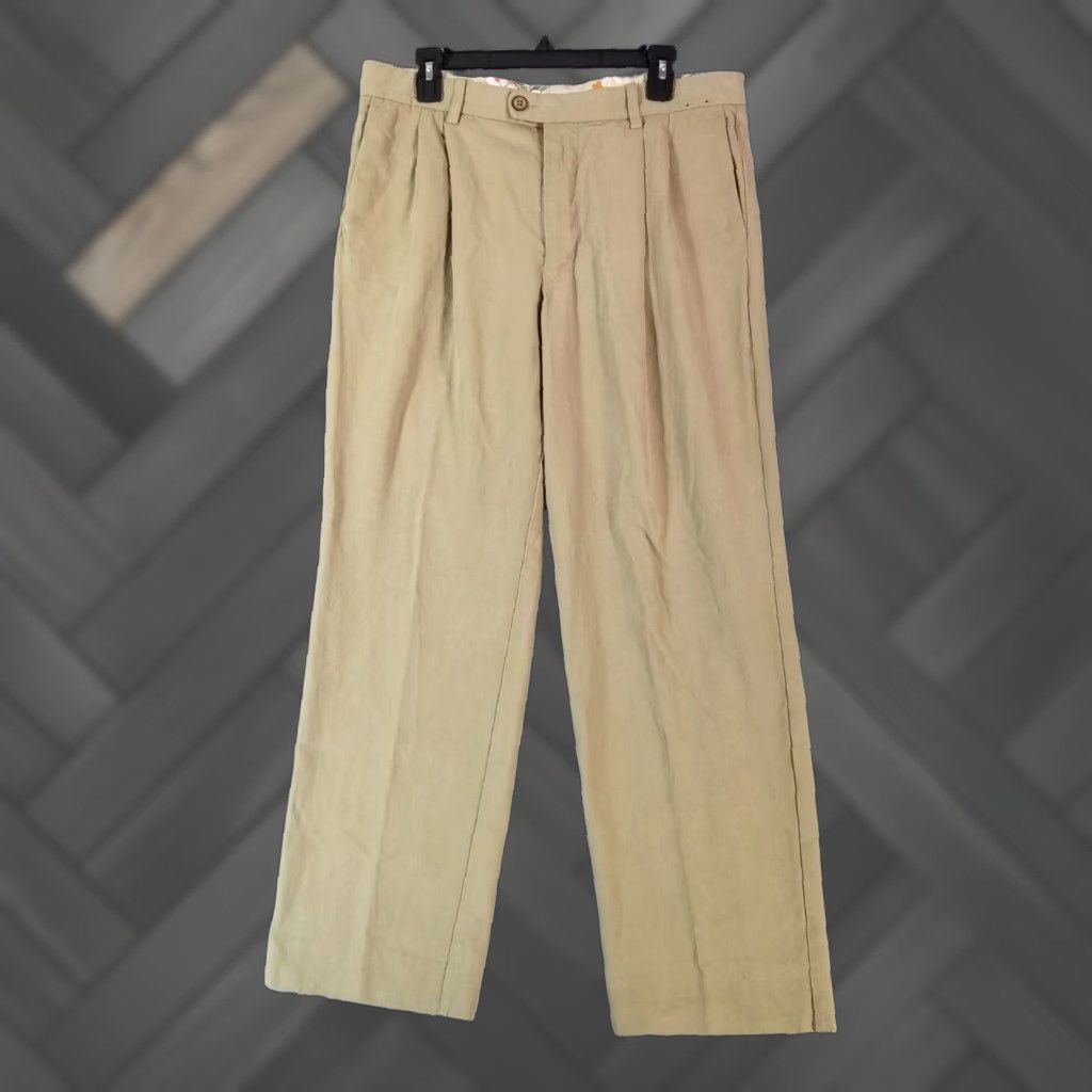 TOMMY BAHAMA Silk Pants Men's 34x30 Beige Chino Pleated Regular