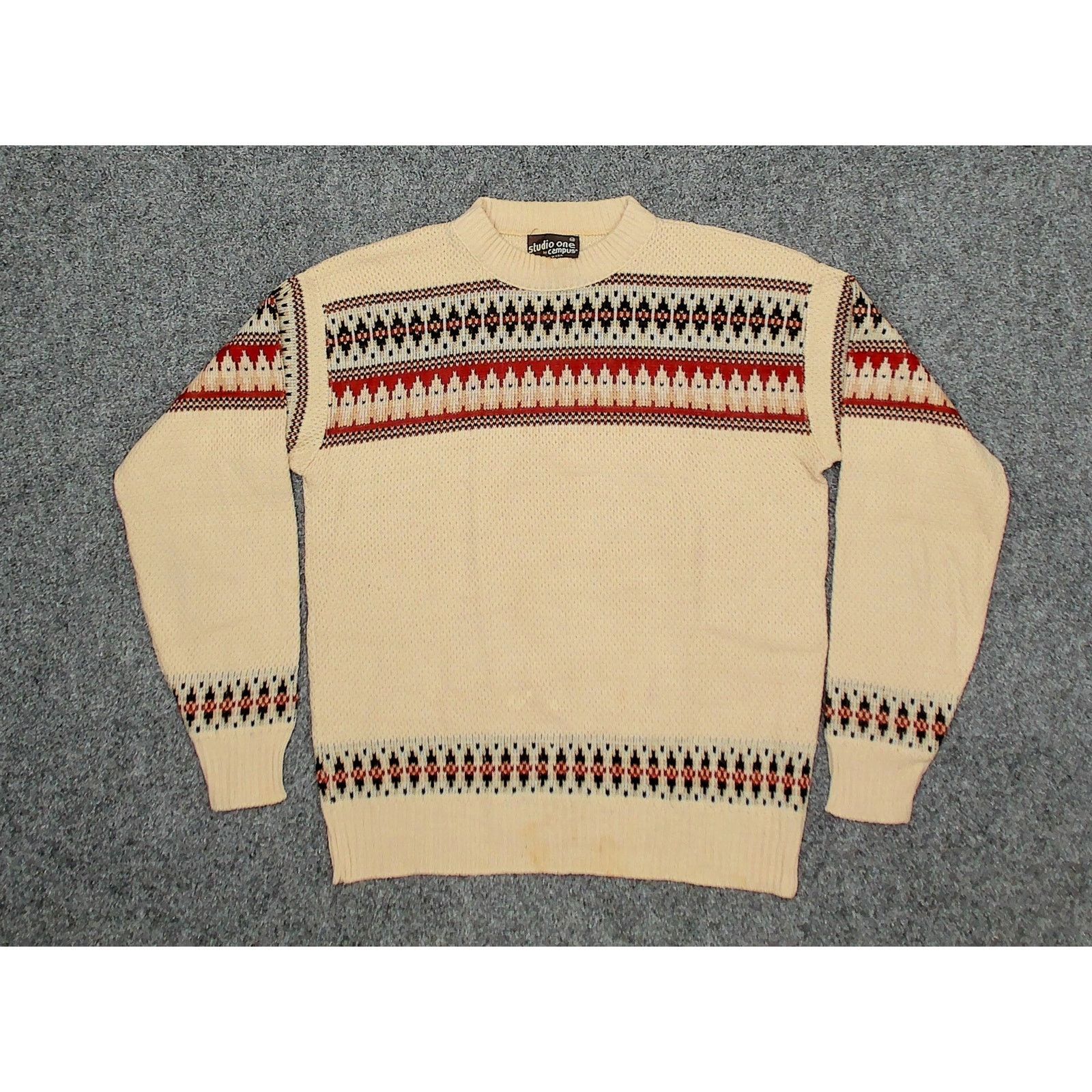 Vintage 80s Campus Fair Isle Geometric Boxy Knit M Size M / US 6-8 / IT 42-44 - 3 Thumbnail
