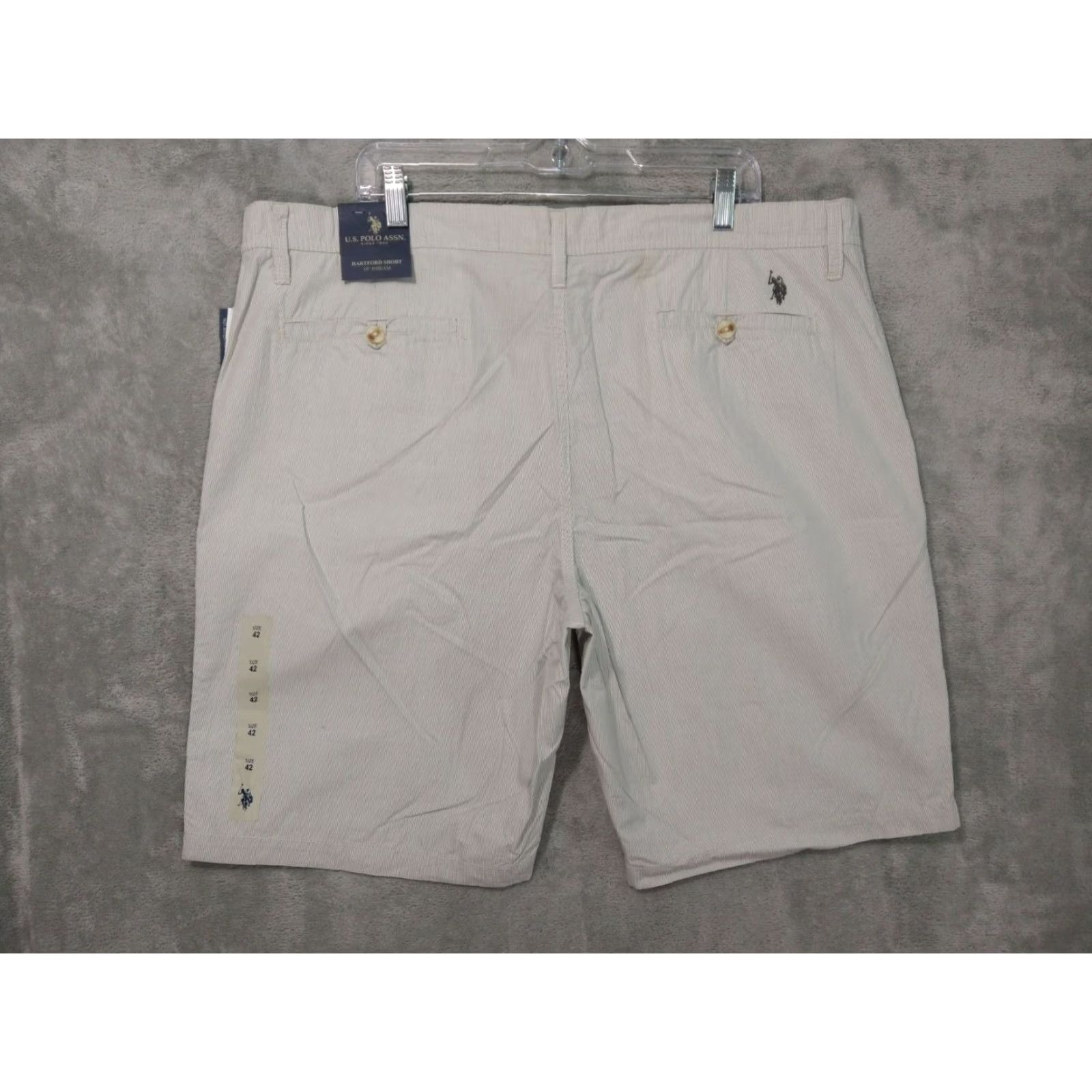 U.S. Polo Assn. US Polo Assn Shorts Mens 42 Beige White Striped Chino Flat Front Hartford Size US XL / EU 56 / 4 - 2 Thumbnail