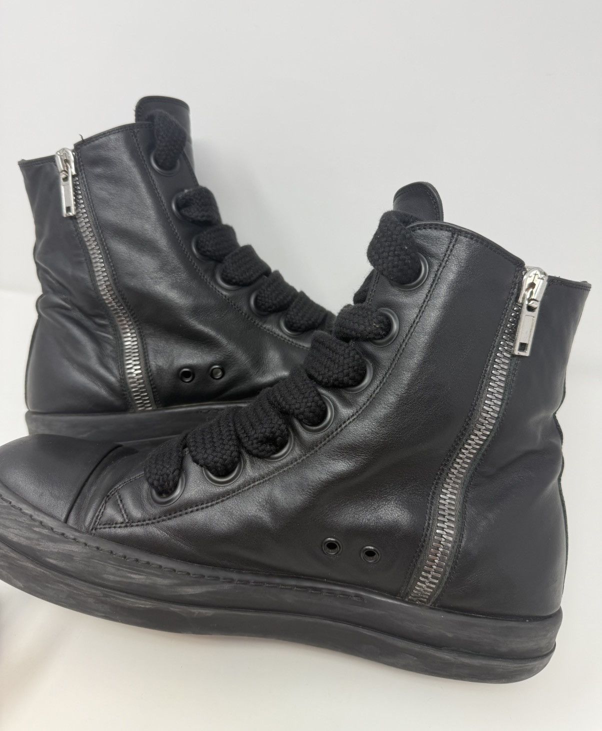 Rick Owens Rick Owens Jumbo Lace Mainline Leather Ramones Triple Black Size US 12 / EU 45 - 4 Thumbnail