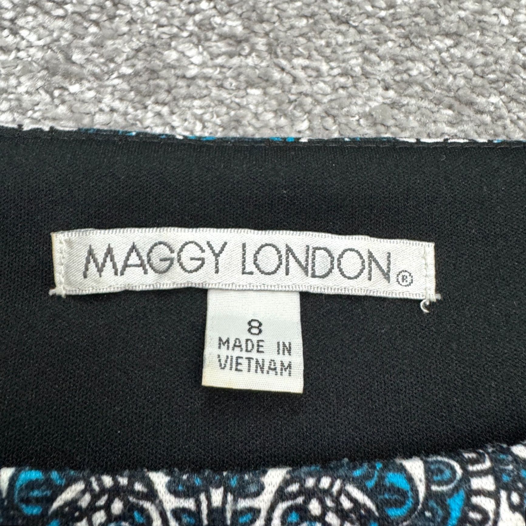 MAGGY LONDON Maggy London Midi Sheath Dress Womens 8 Blue Paisley Medallion Print Cap Sleeve Size M / US 6-8 / IT 42-44 - 7 Thumbnail