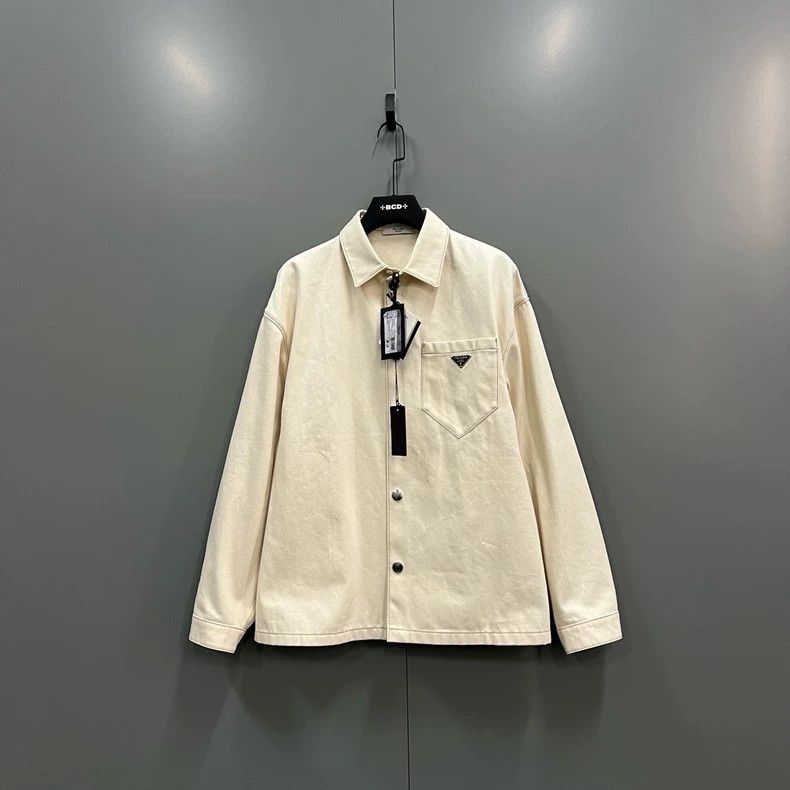 Prada Prada Beige triangle logo denim shirt 2501-Nextarrow Size US XL / EU 56 / 4 - 1 Thumbnail