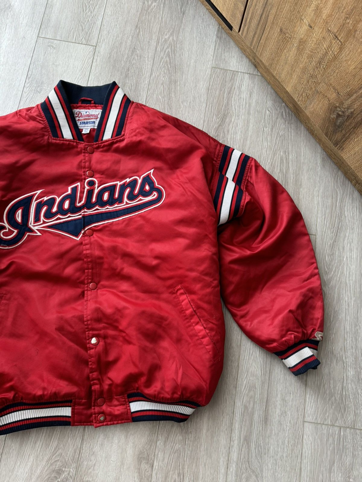 Starter × Vintage Vintage 90s Starter Cleveland Indians Satin Bomber Jacket Size US XXL / EU 58 / 5 - 3 Thumbnail