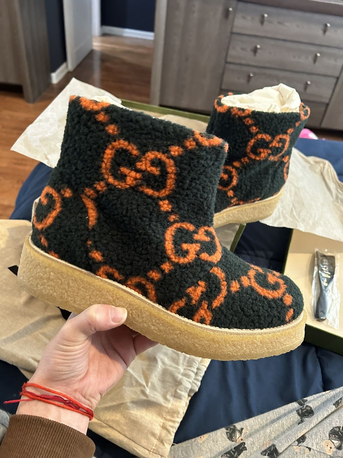 image of Gucci Fabric Hooper GG Boots in Green/Orange, Men's (Size 9.5)