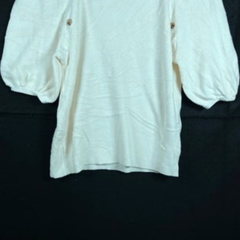 Ann Taylor Ann Taylor LOFT Womens Sweater Cream Short Sleeve Balloon Button Accents Knit Pullover S Regular Crew Neck? Size S / US 4 / IT 40 - 5 Thumbnail