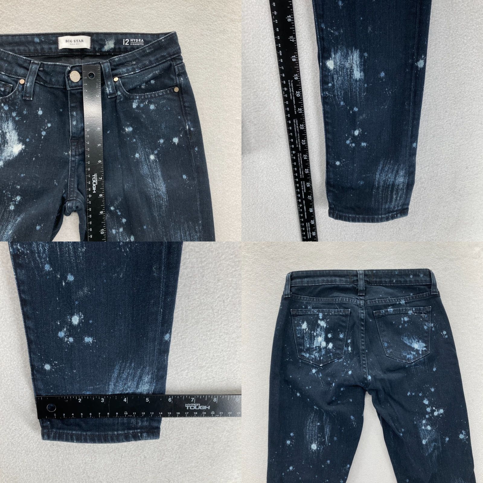 Denime BIG STAR Nova XVI Hydra Jeans Women 12 Dark Blue Denim Paint Splat Cigarette Slim Straight 5-Pocket Denim Jeans Womens Blue 26in Waist Size 34" / US 12 / IT 48 - 8 Thumbnail