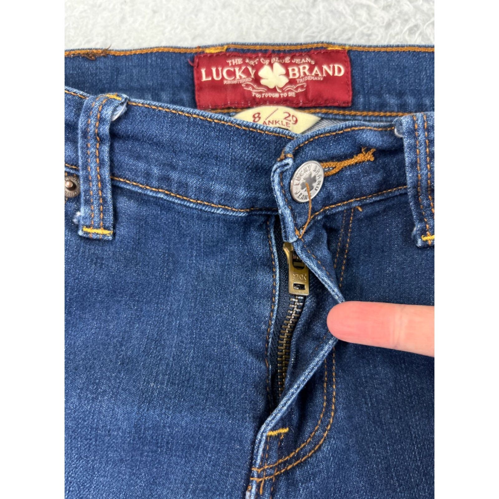 Lucky Brand Lucky Brand Jeans Womens 8 Blue Denim Sofia Ankle 5-Pocket Cotton Blend Leather Zipper Button Size 30" / US 8 / IT 44 - 7 Thumbnail