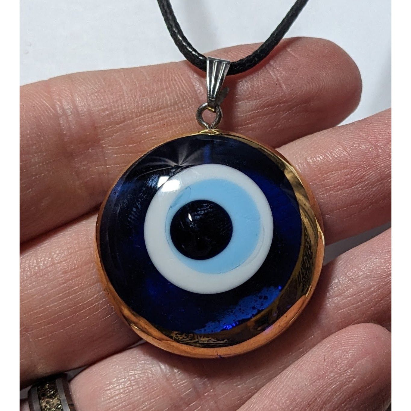 Other Glass Evil Eye Blue And Gold Pendant Necklace Size ONE SIZE - 9 Thumbnail