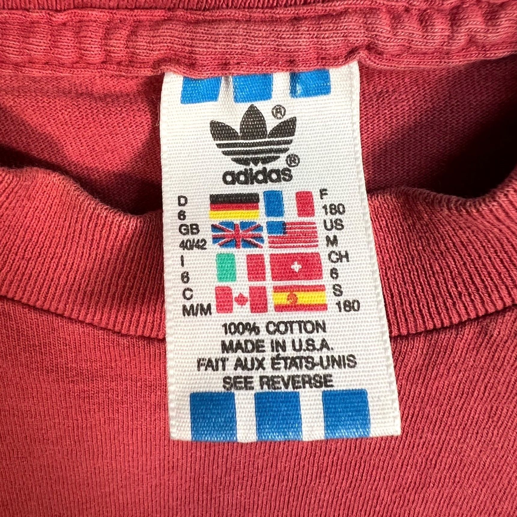 Adidas VINTAGE adidas Red T-Shirt Mens Medium 100% Cotton Made In USA USA 90s Trefoil Shirt Body Mens (Adult) Size US M / EU 48-50 / 2 - 3 Thumbnail