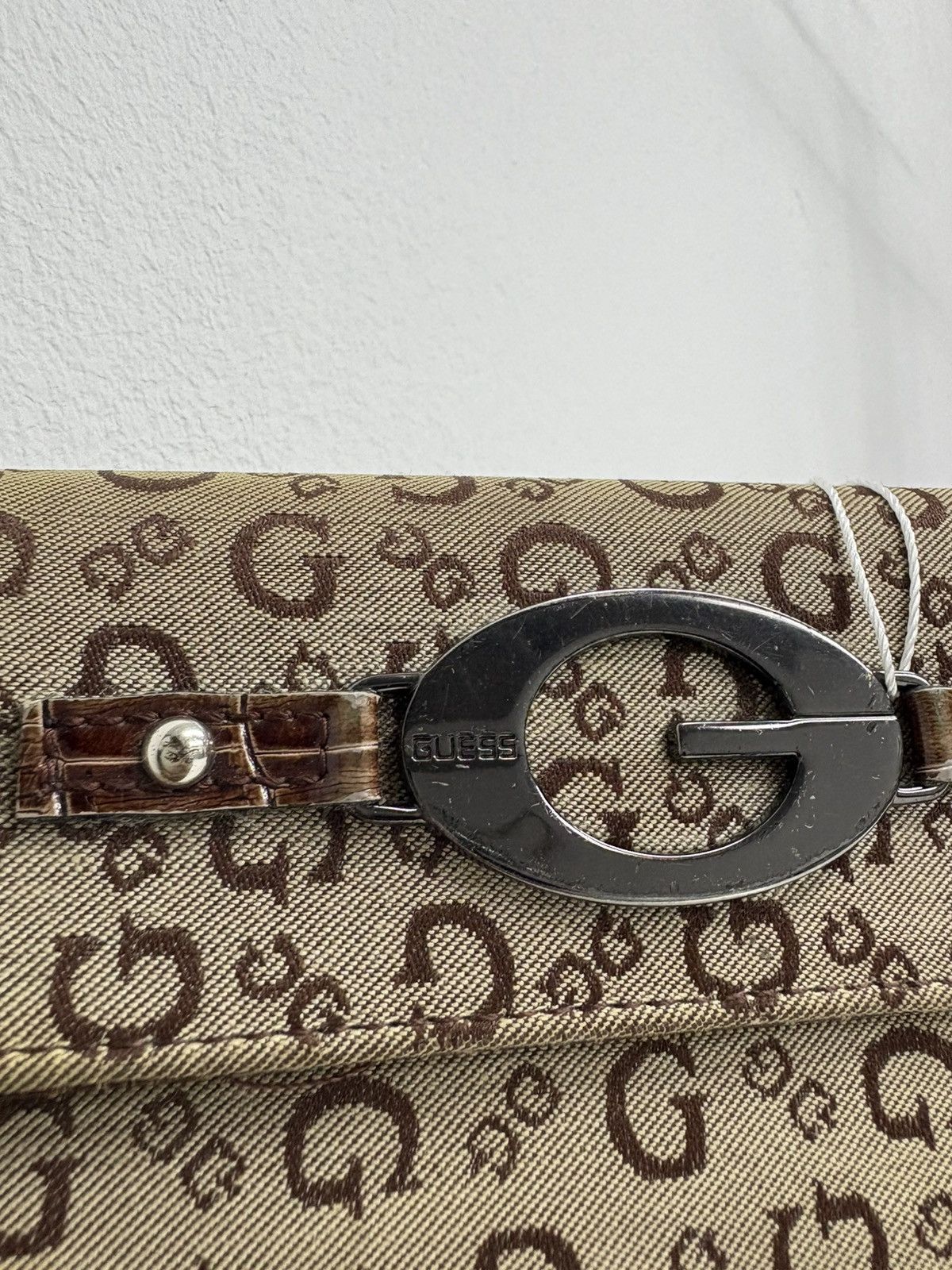 Guess Y2k GUESS Brown Croc Gloss Monogram Buckle Trifold Wallet Size ONE SIZE - 2 Thumbnail