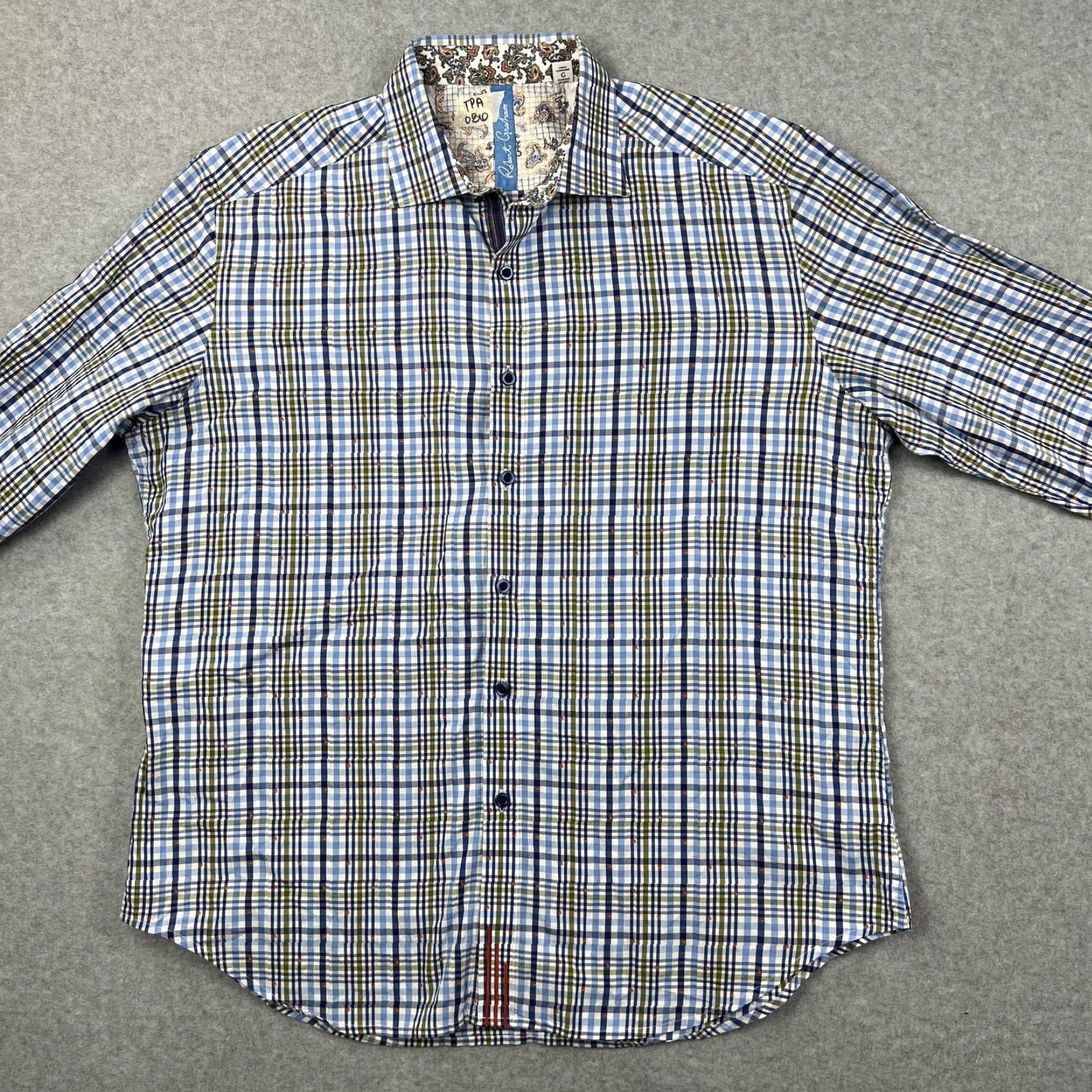 Robert Graham Robert Graham Shirt Mens Large Blue Plaid Classic Fit Long Sleeve Paisley Trim Size US L / EU 52-54 / 3 - 4 Thumbnail
