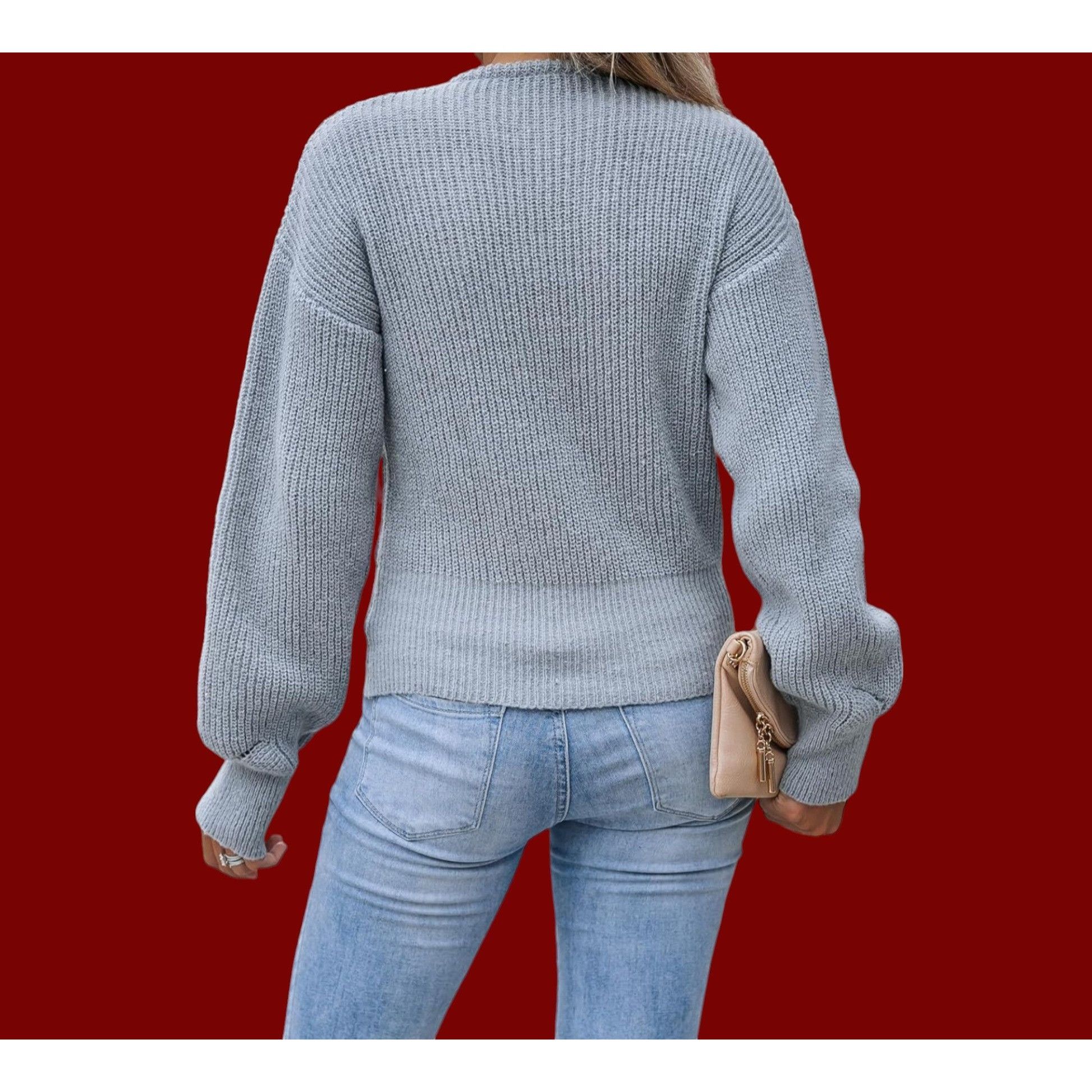 Other Cupshe - Women's Sweater Surplice Neck Rib Tops Long Sleeve Size L / US 10 / IT 46 - 2 Thumbnail