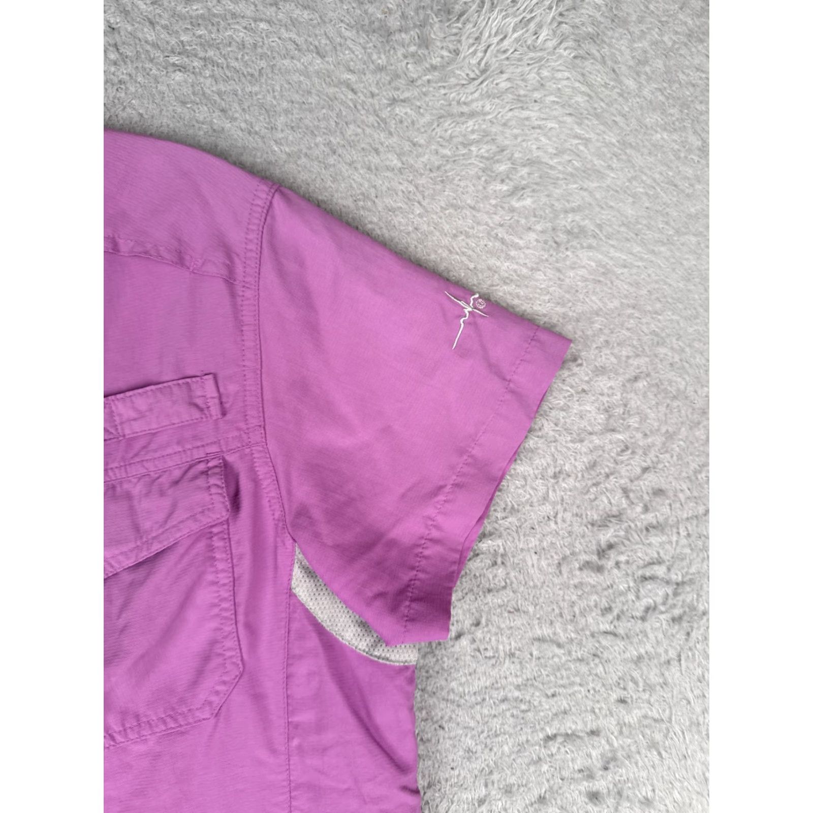 Habitat Habit Shirt Women Large Purple Button Up Cotton Vented Short Sleeve Fish Outdoor Casual Shirt Size L / US 10 / IT 46 - 2 Thumbnail