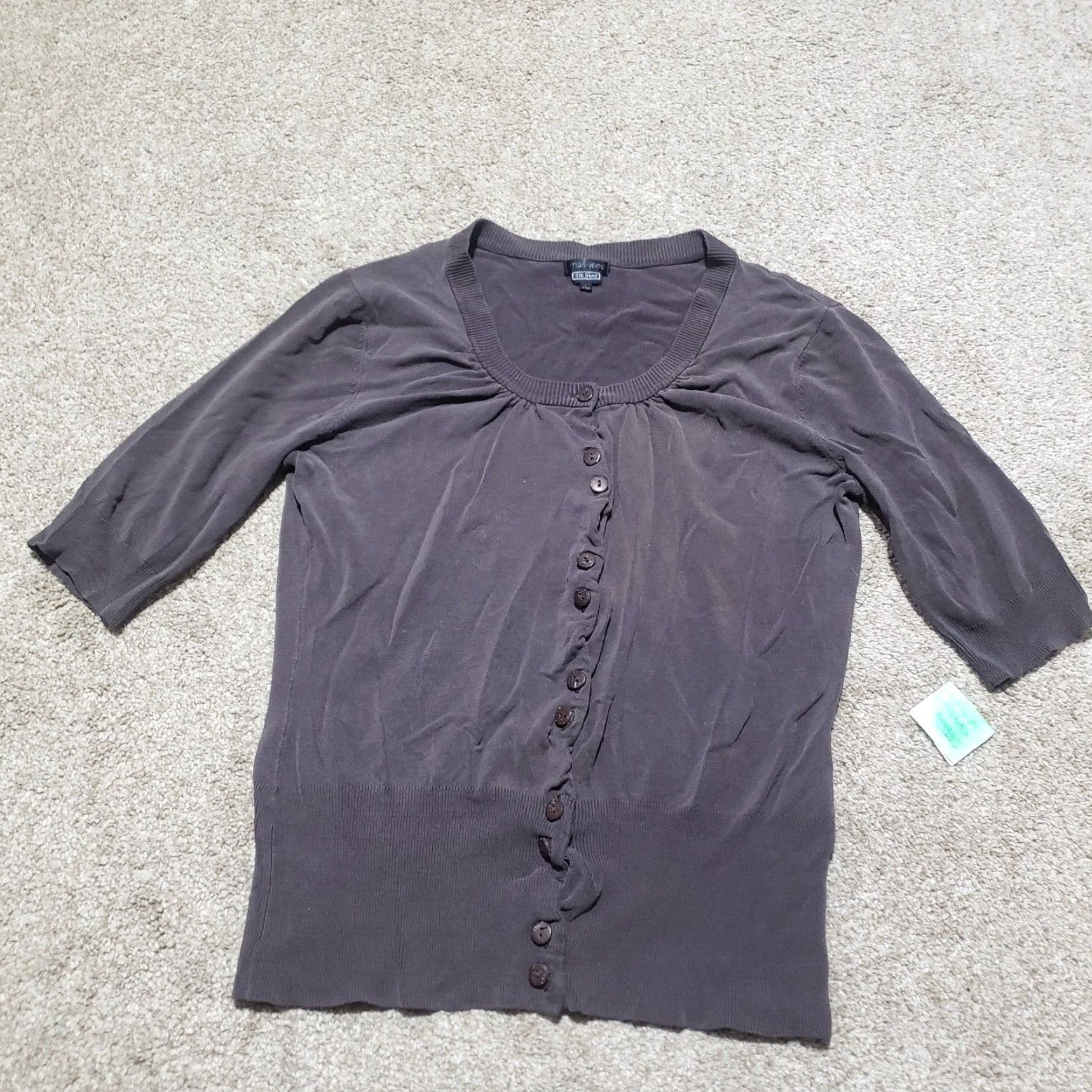 Vintage VINTAGE Maurices Knit Silk Blend Brown Short Sleeve Button Up Shirt Womens Large Size L / US 10 / IT 46 - 2 Thumbnail