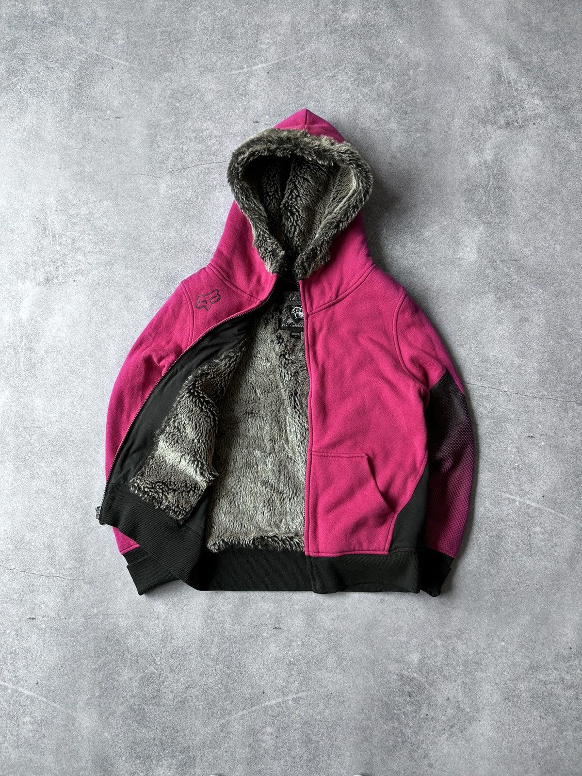 image of Vintage Fox Racing Fur Zip- Hoodies If Six Was Nine Y2K in Black/Pink, Women's (Size Medium)