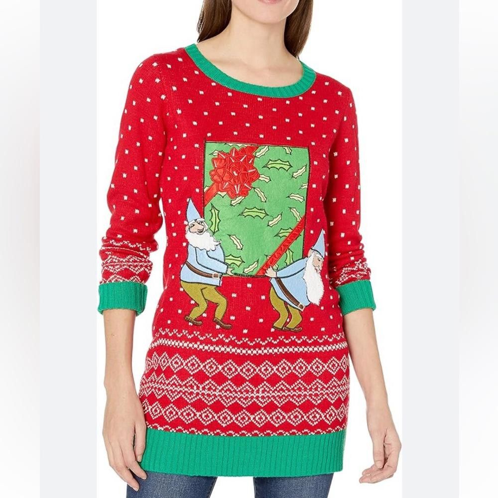 Designer Elves Holding Present Pouch Ugly Holiday Sweater Medium Size M / US 6-8 / IT 42-44 - 1 Thumbnail